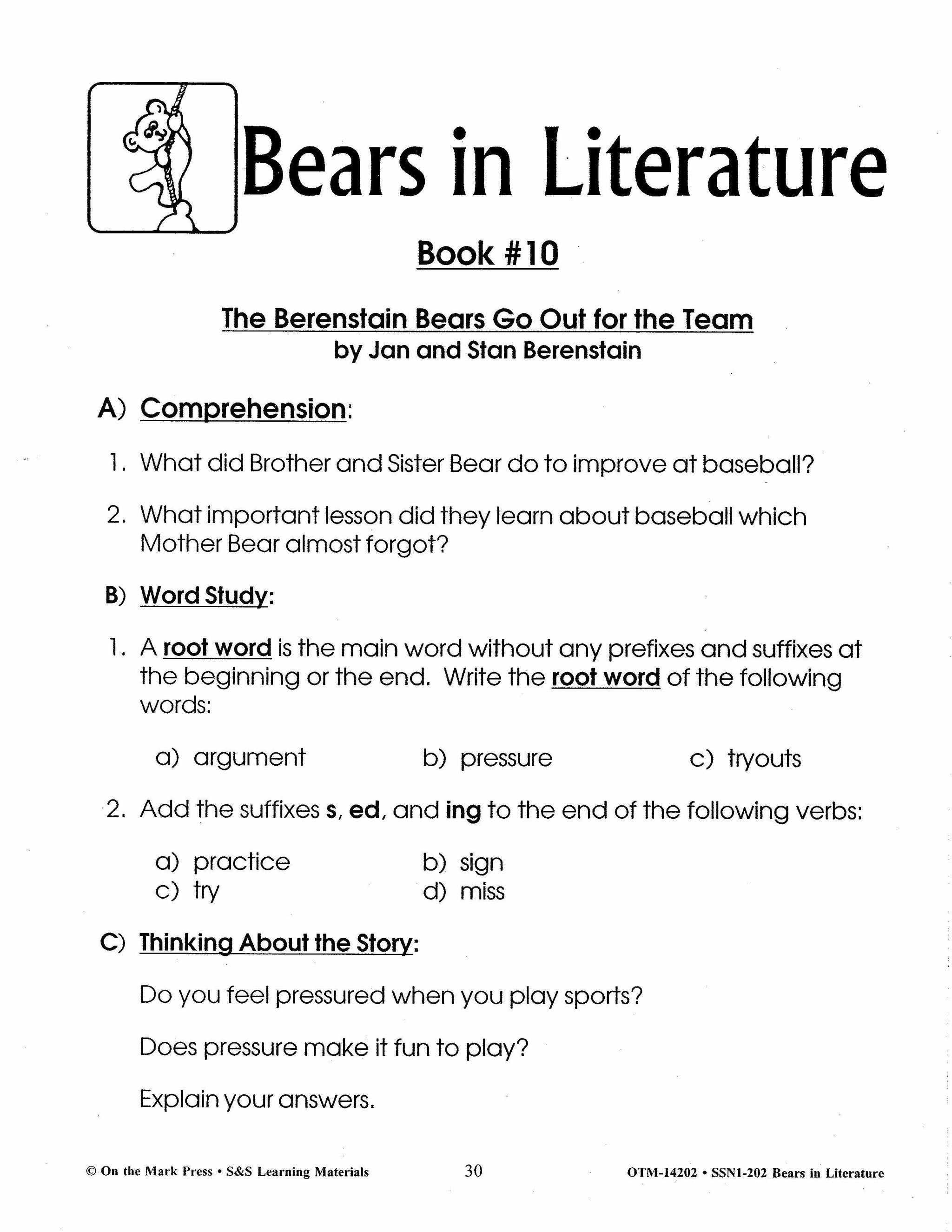 Bears in Literature - Corduroy, Beady Bear, Bearymore and more! Grades 1-3