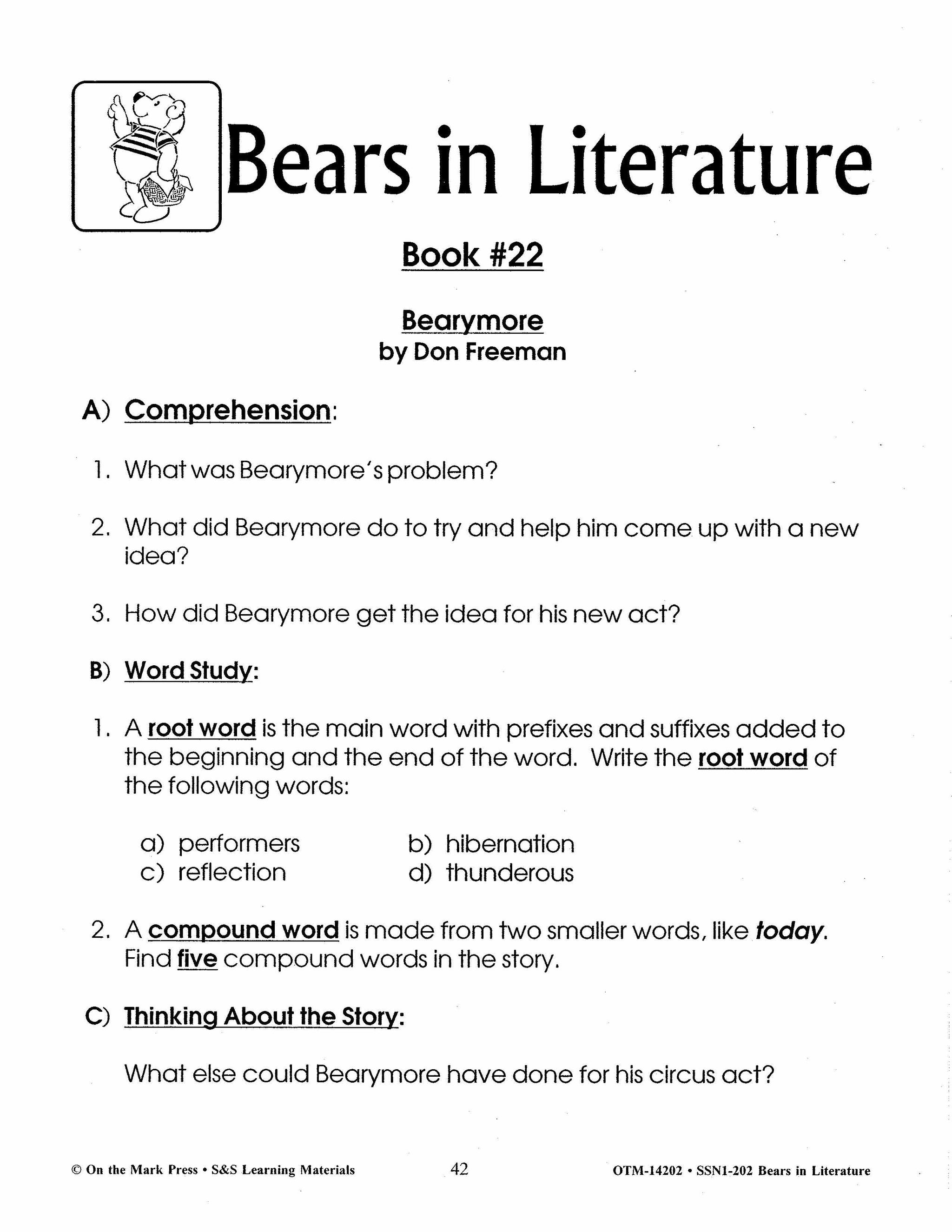 Bears in Literature - Corduroy, Beady Bear, Bearymore and more! Grades 1-3