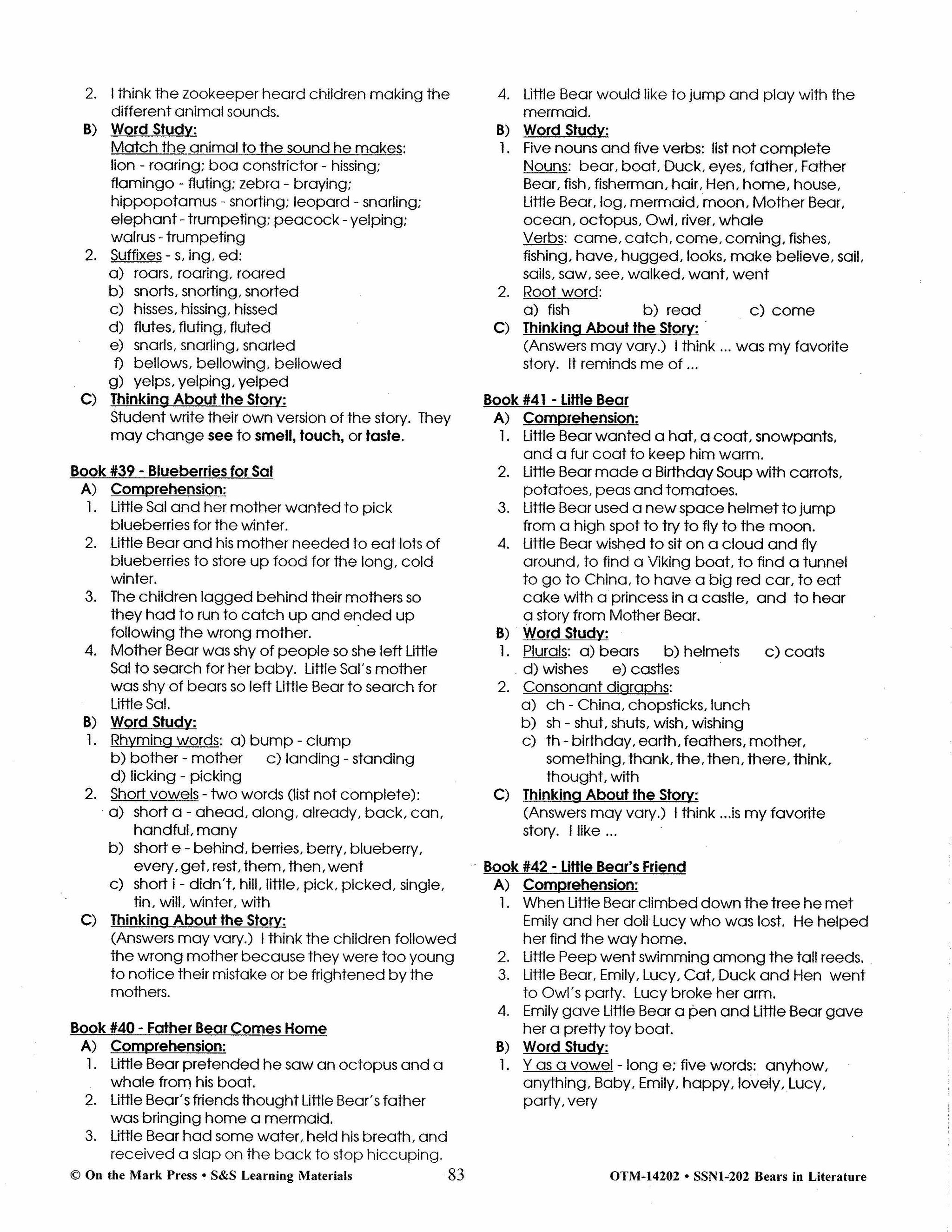 Bears in Literature - Corduroy, Beady Bear, Bearymore and more! Grades 1-3