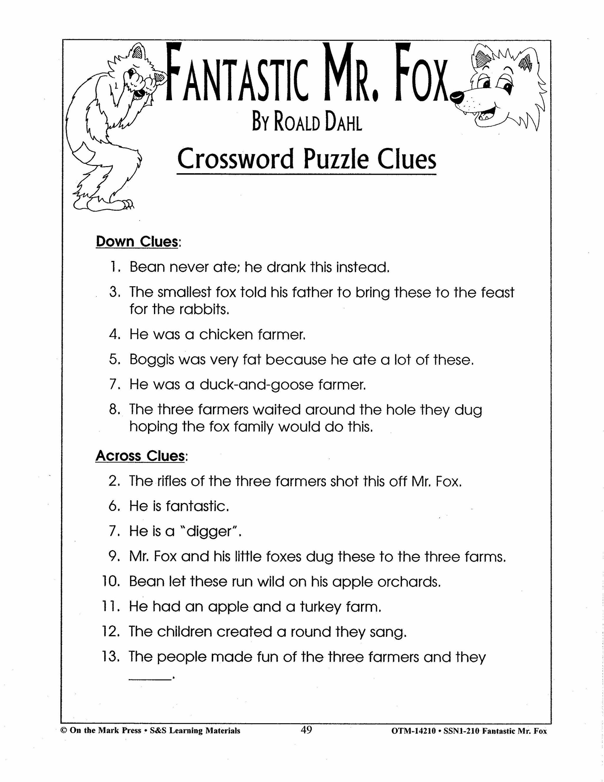 Fantastic Mr. Fox, by Roald Dahl Lit Link Grades 4-6