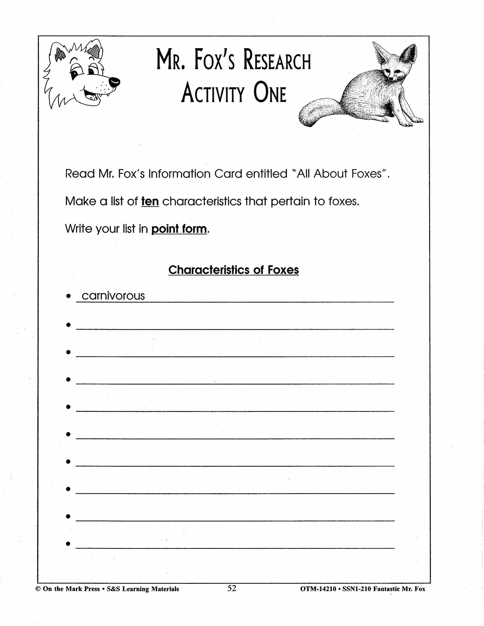 Fantastic Mr. Fox, by Roald Dahl Lit Link Grades 4-6