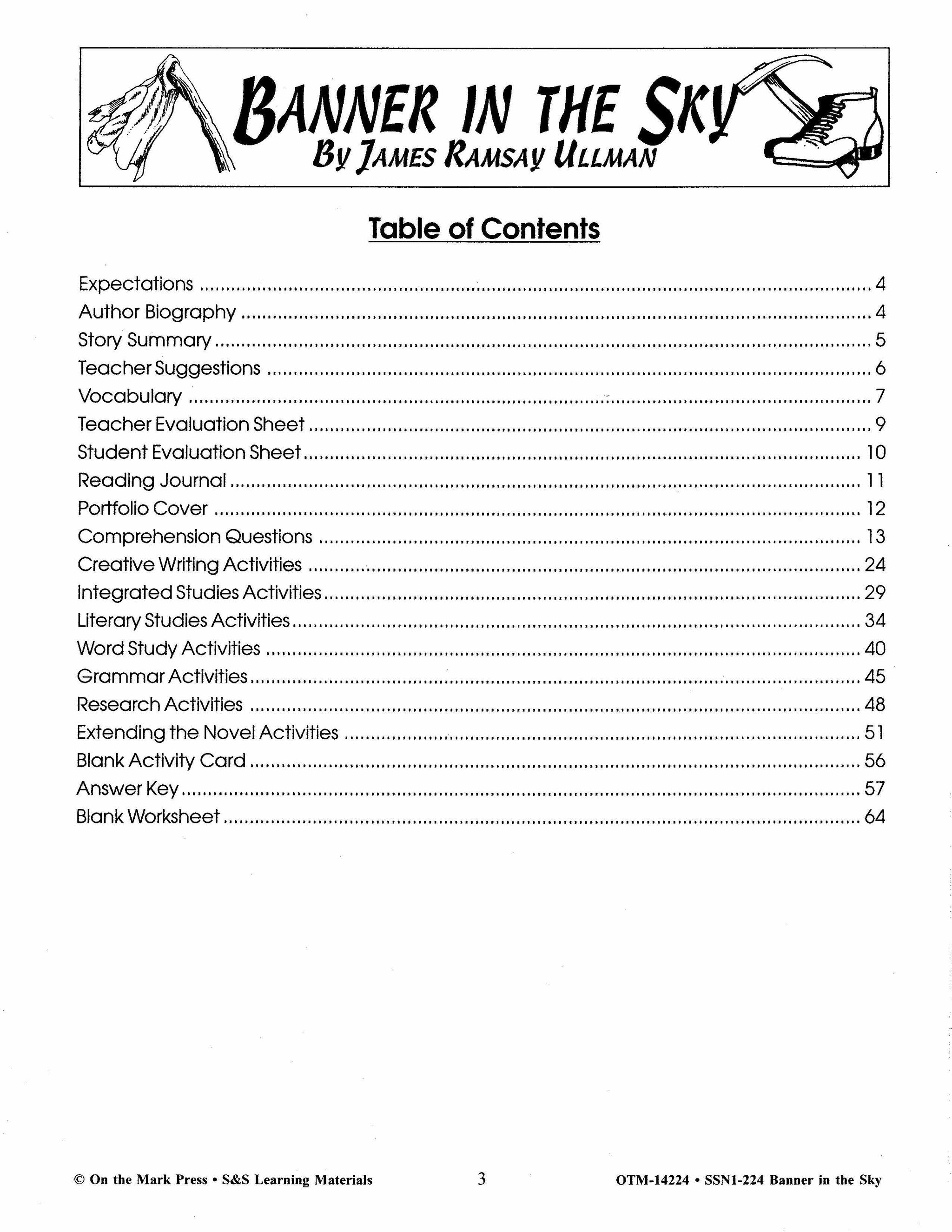 Banner in the Sky,  by James Ramsey Ullman Lit Link Grades 7-8