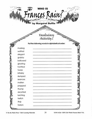 Who is Frances Rain?, by Margaret Buffie Lit Link Grades 4-6