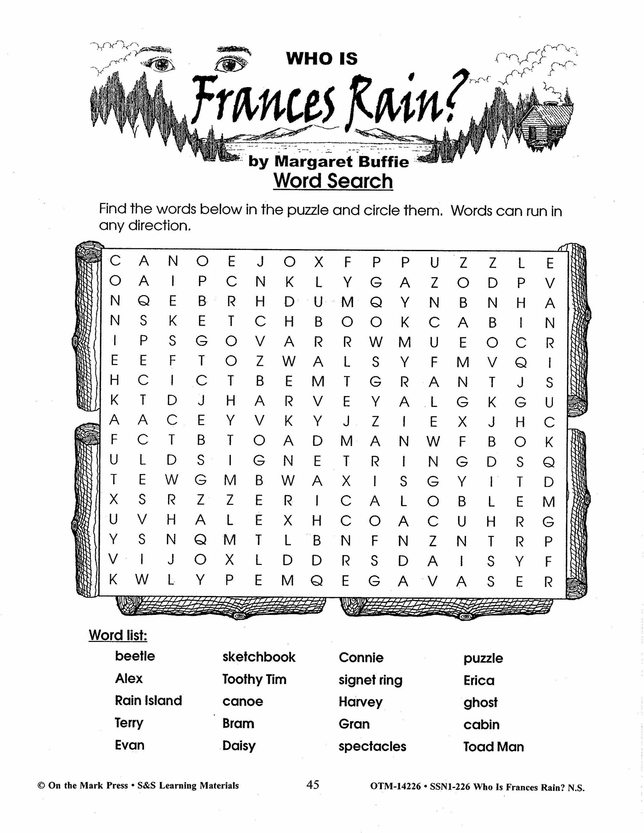 Who is Frances Rain?, by Margaret Buffie Lit Link Grades 4-6