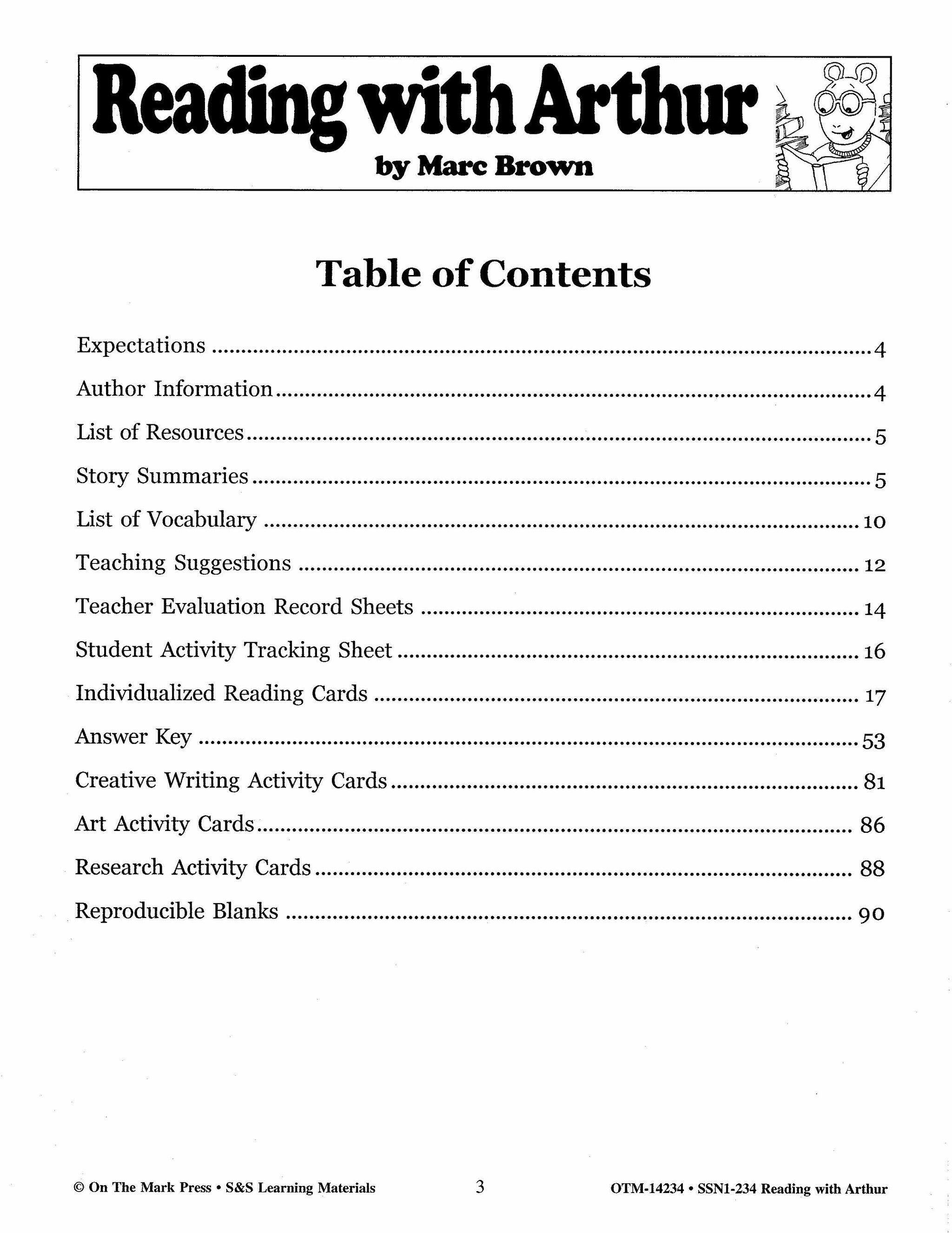 Reading with Arthur, by Marc Brown Author Study Grades 1-3