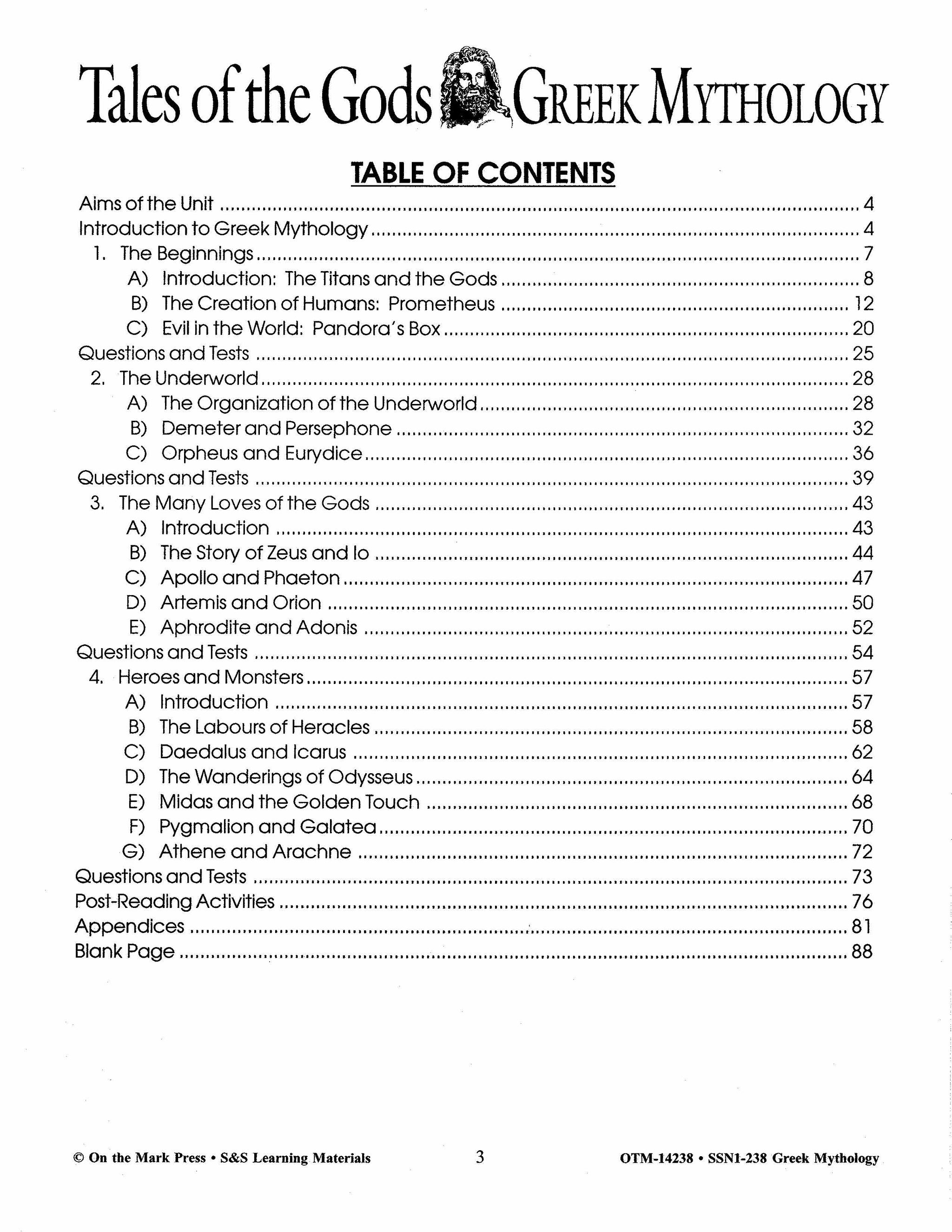 Greek Mythology: Tales of the Gods Grades 7-8