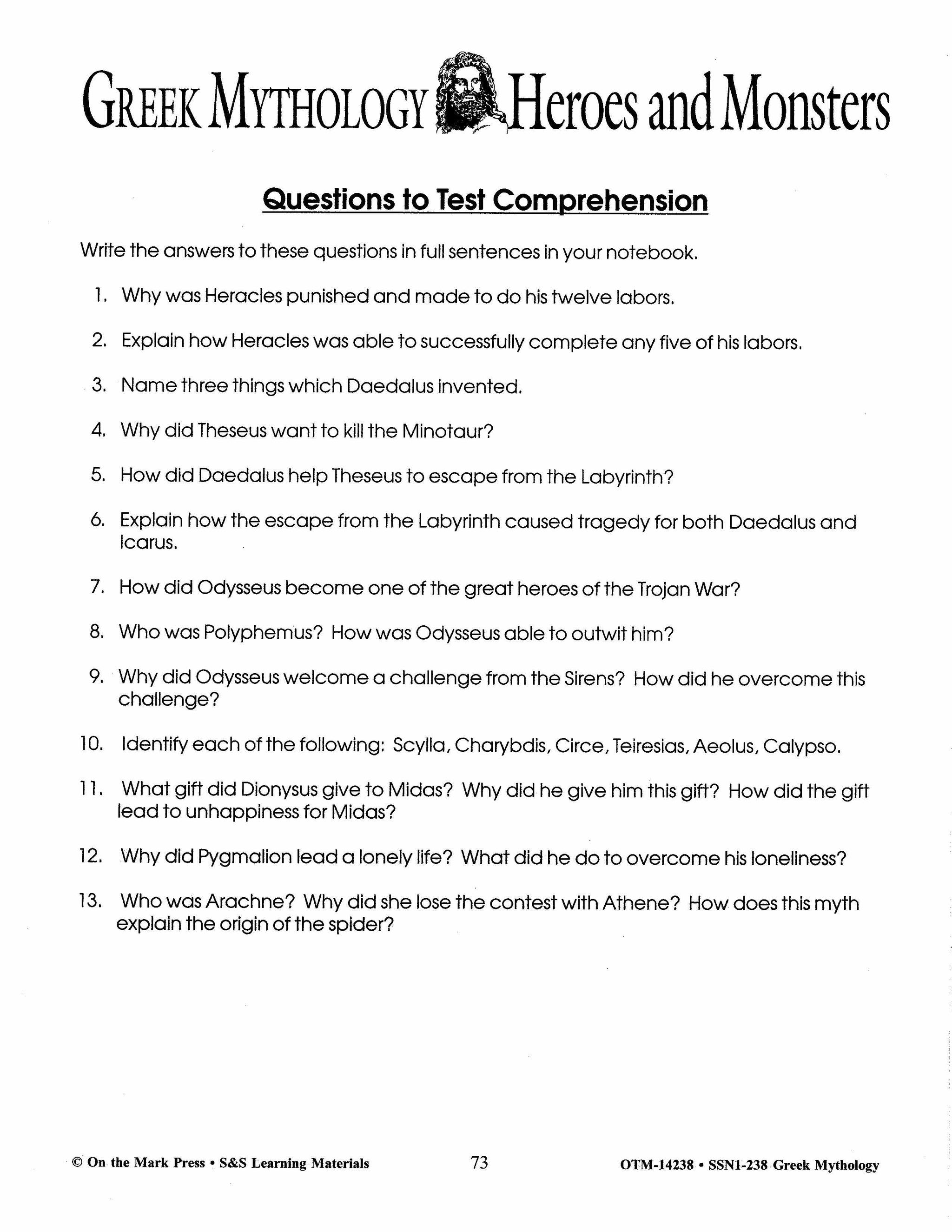 Greek Mythology: Tales of the Gods Grades 7-8