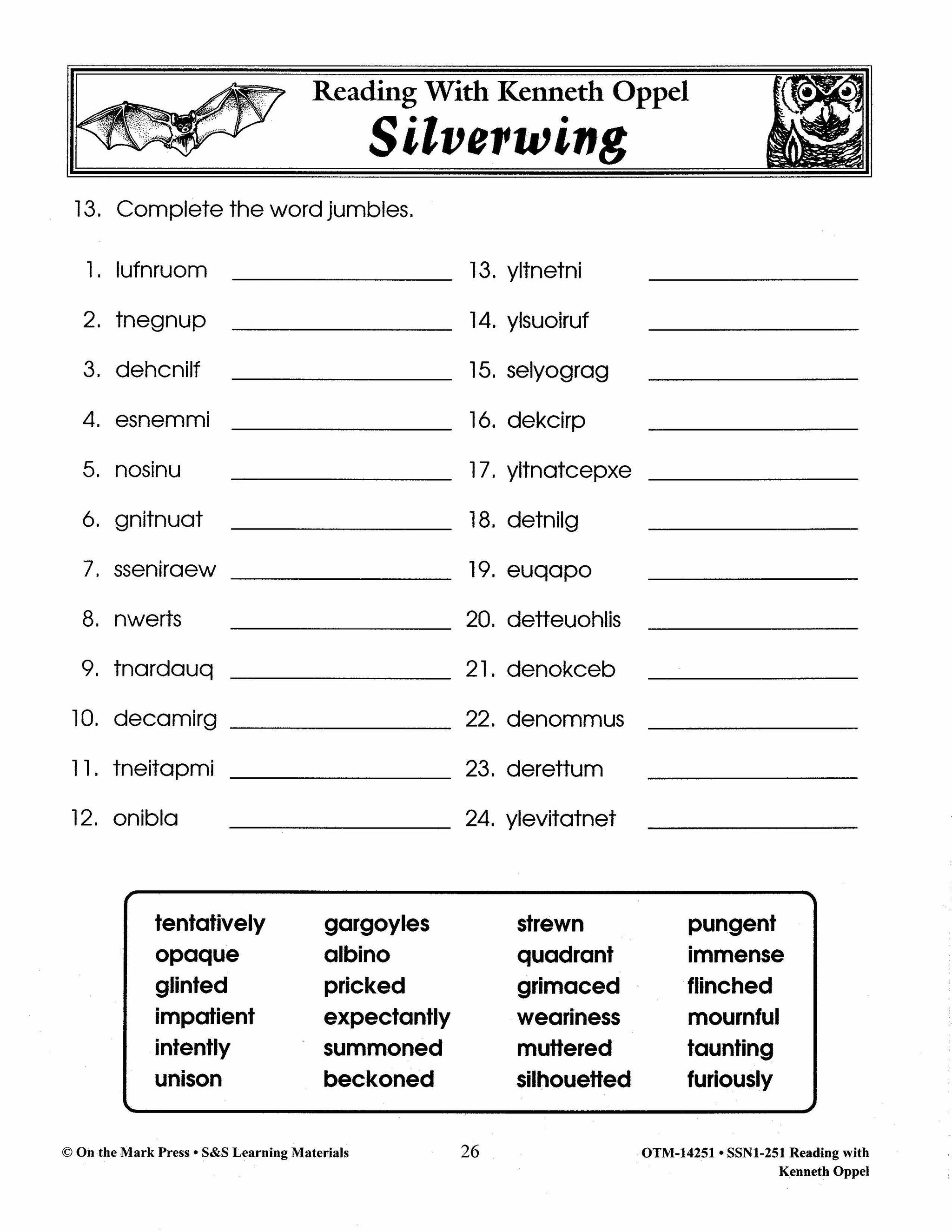 Reading with Kenneth Oppel Author Study Grades 4-6 Silverwing, Sunwing & Firewing