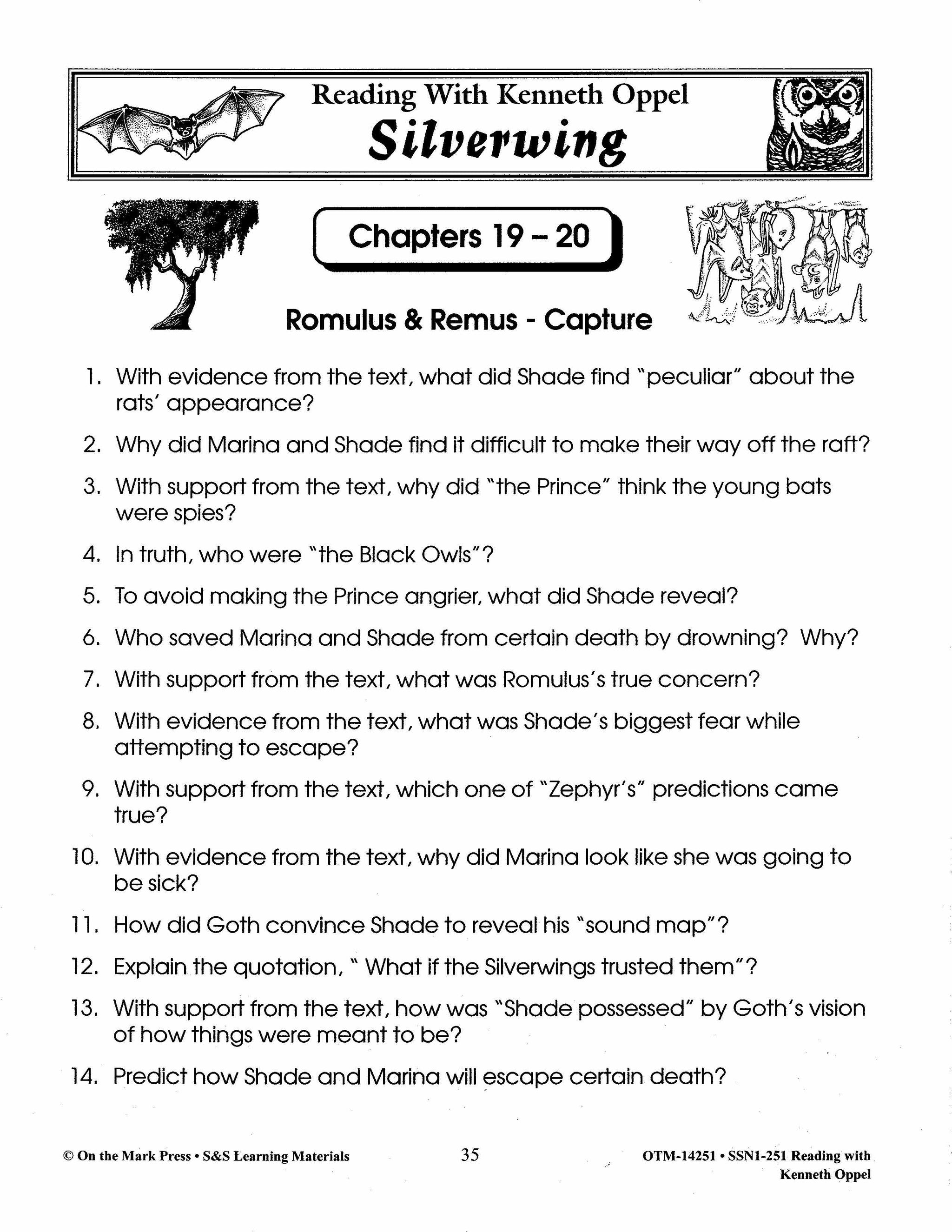 Reading with Kenneth Oppel Author Study Grades 4-6 Silverwing, Sunwing & Firewing
