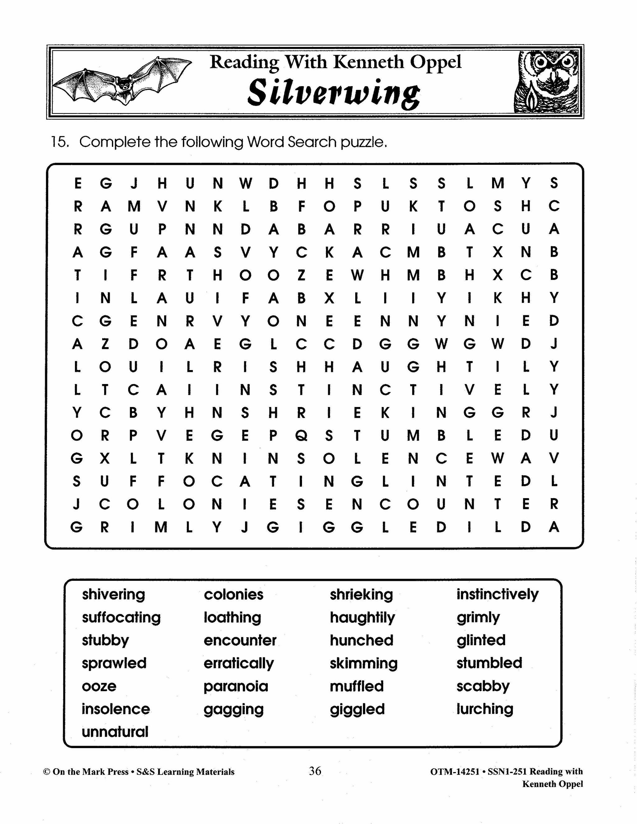 Reading with Kenneth Oppel Author Study Grades 4-6 Silverwing, Sunwing & Firewing