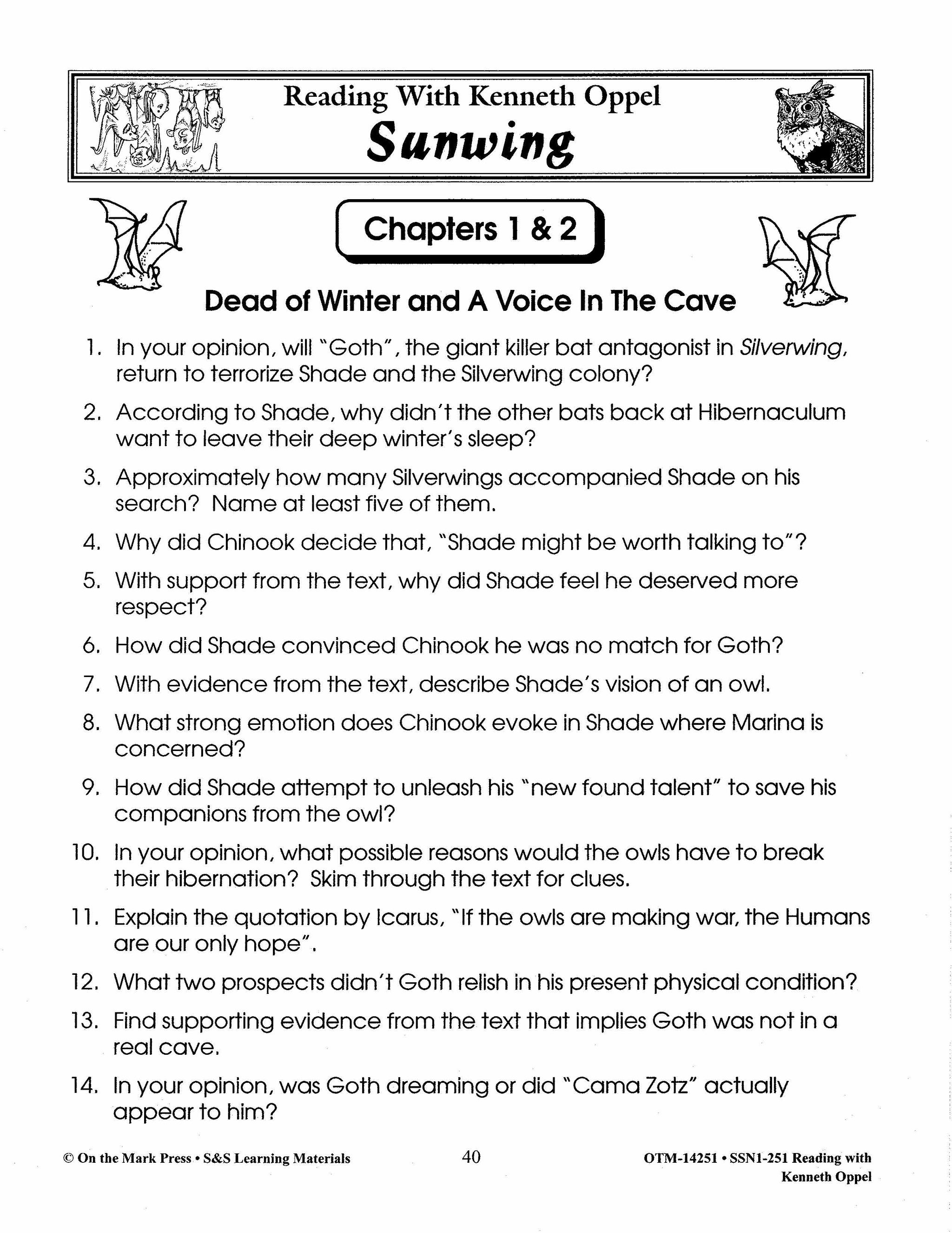 Reading with Kenneth Oppel Author Study Grades 4-6 Silverwing, Sunwing & Firewing