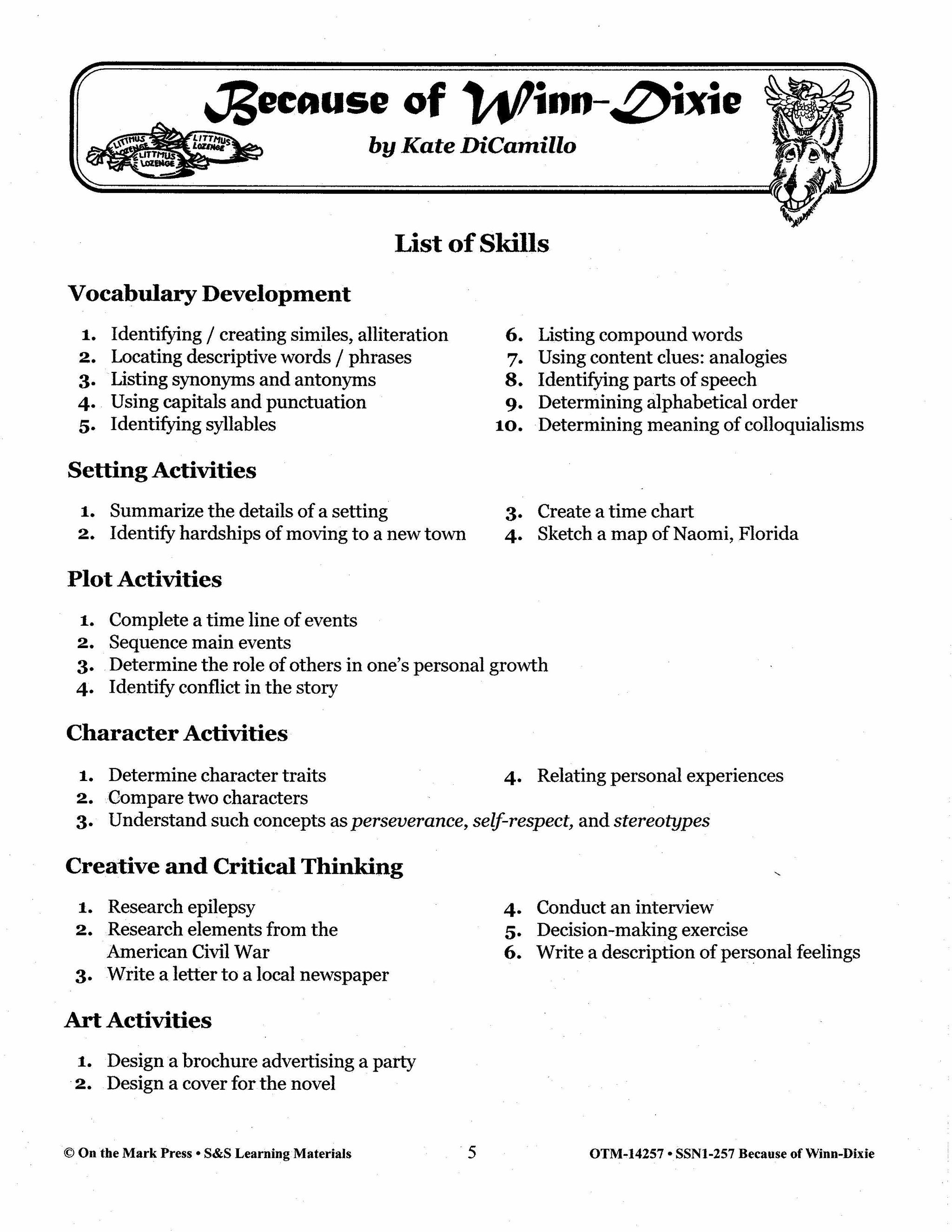 Because of Winn Dixie, by Kate DiCamillo Lit Link Grades 4-6