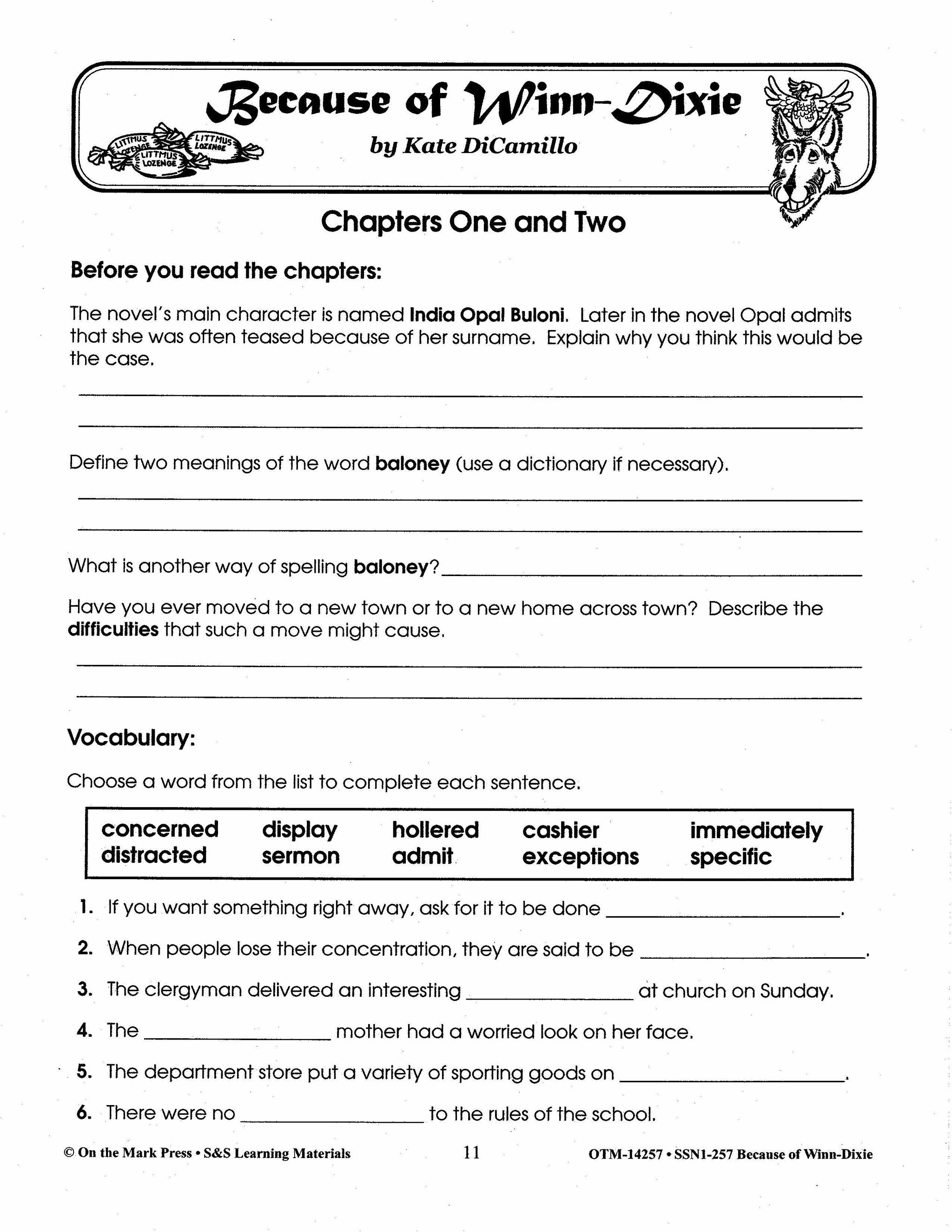 Because of Winn Dixie, by Kate DiCamillo Lit Link Grades 4-6