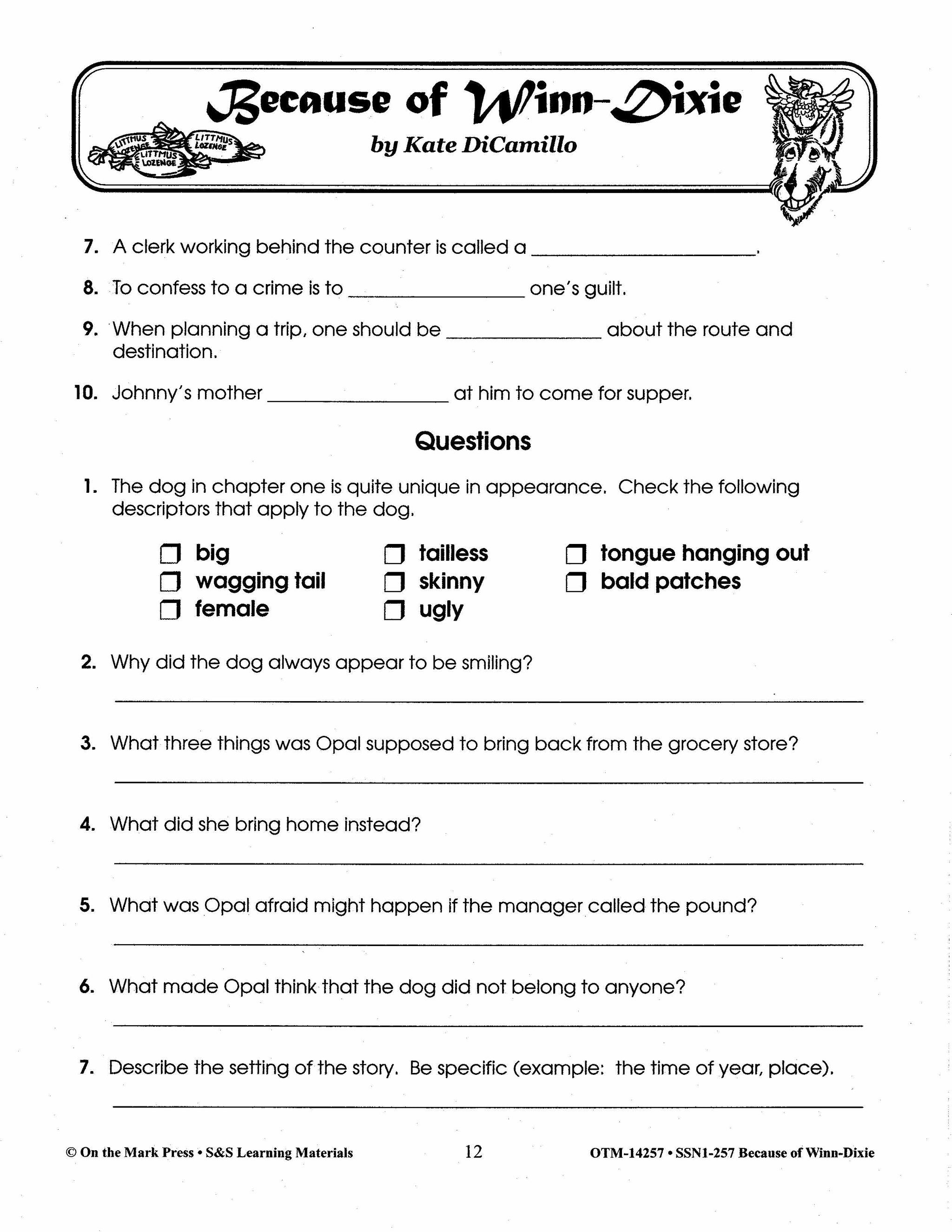 Because of Winn Dixie, by Kate DiCamillo Lit Link Grades 4-6