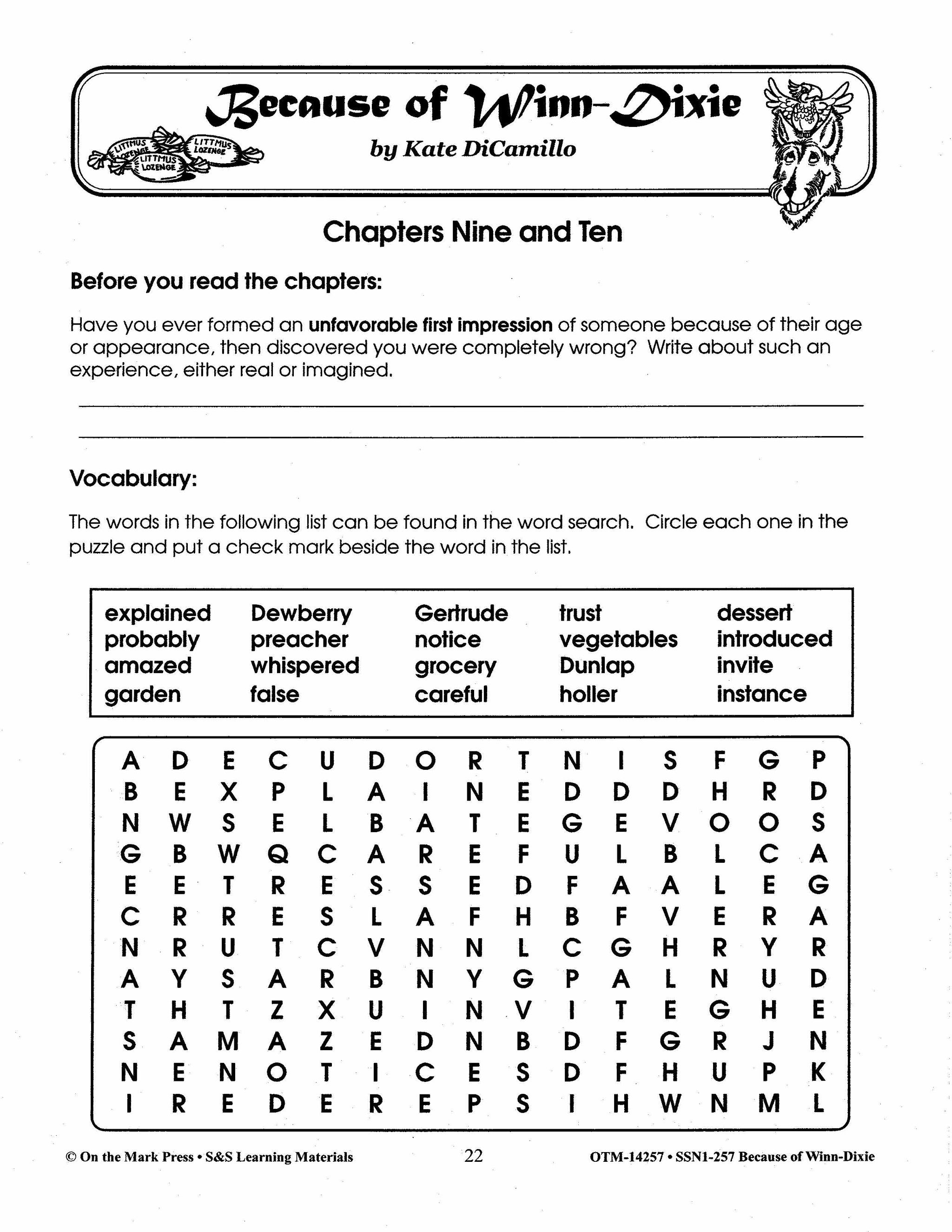 Because of Winn Dixie, by Kate DiCamillo Lit Link Grades 4-6