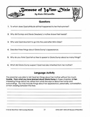 Because of Winn Dixie, by Kate DiCamillo Lit Link Grades 4-6