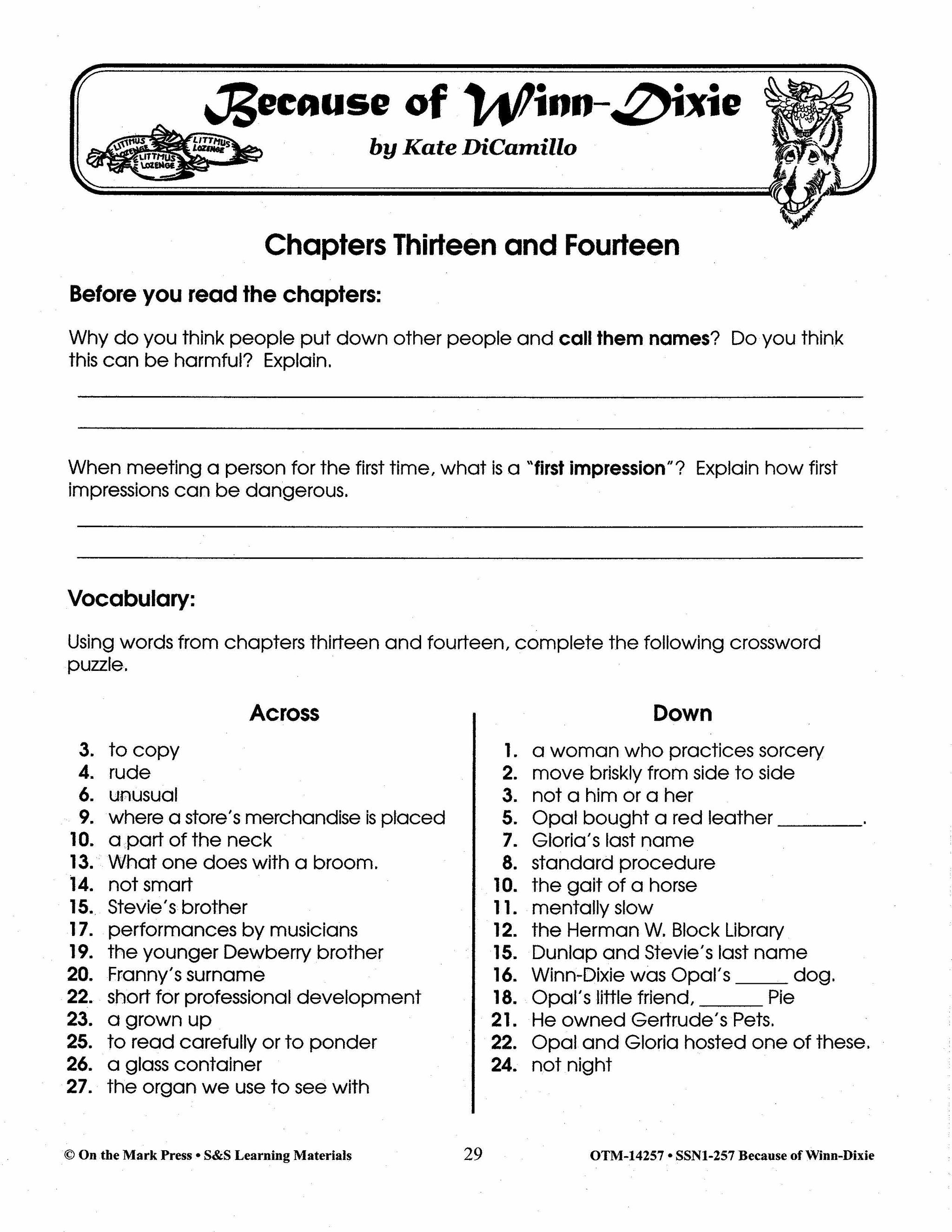 Because of Winn Dixie, by Kate DiCamillo Lit Link Grades 4-6