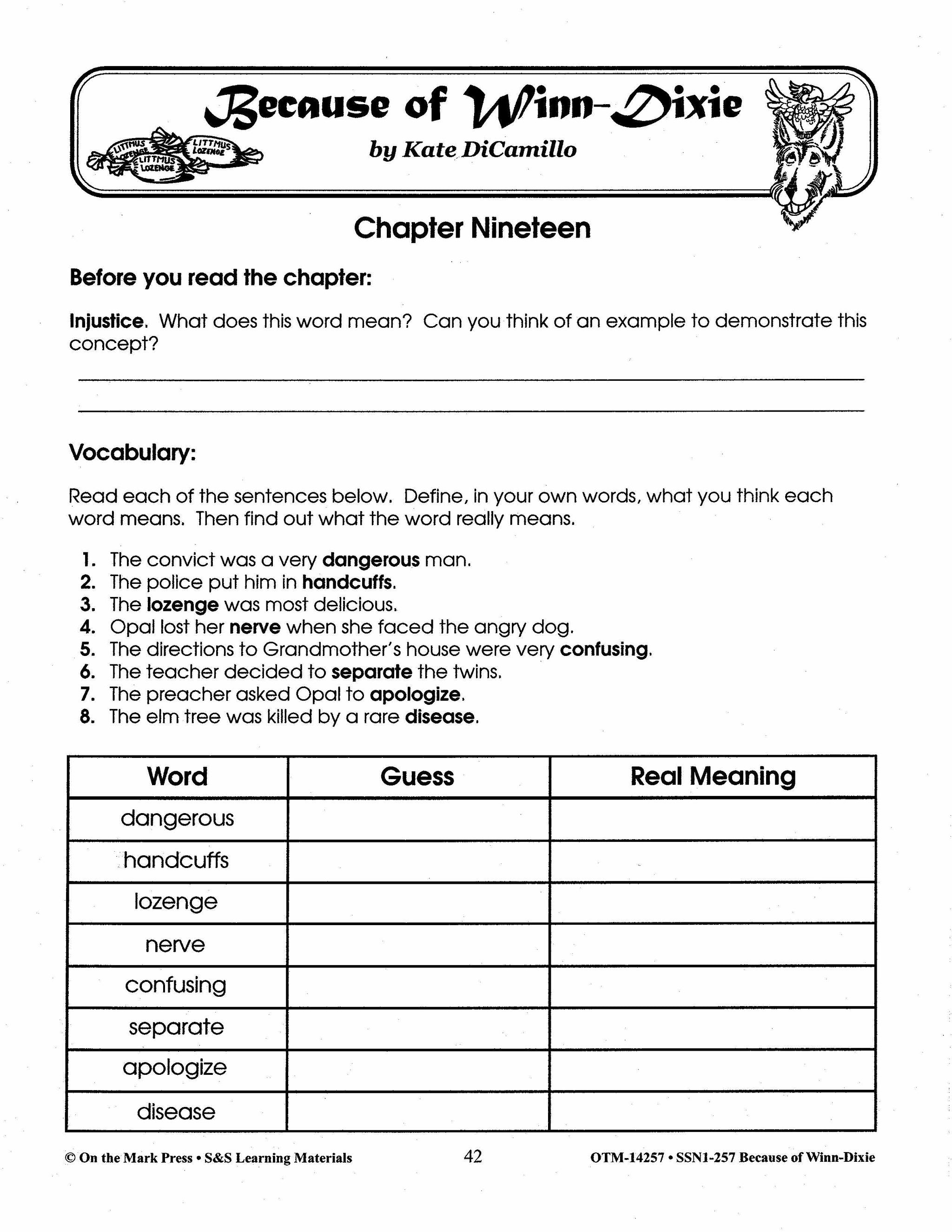 Because of Winn Dixie, by Kate DiCamillo Lit Link Grades 4-6