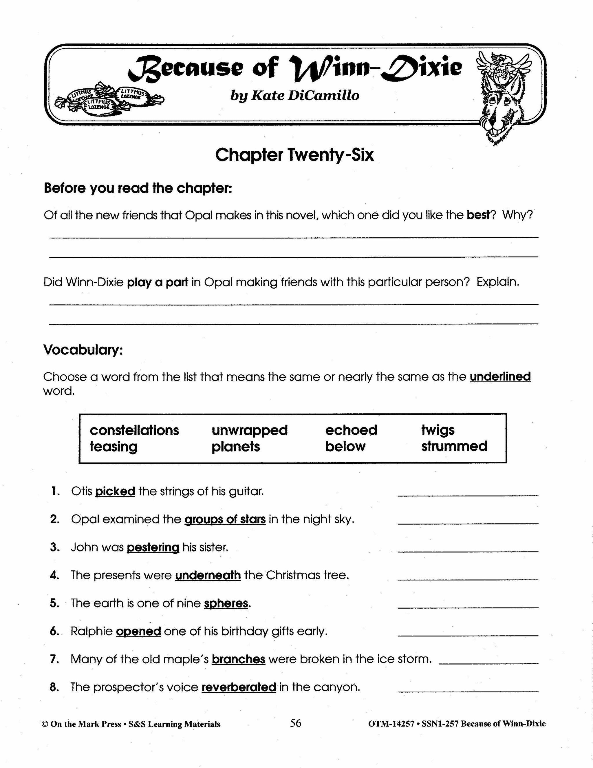 Because of Winn Dixie, by Kate DiCamillo Lit Link Grades 4-6