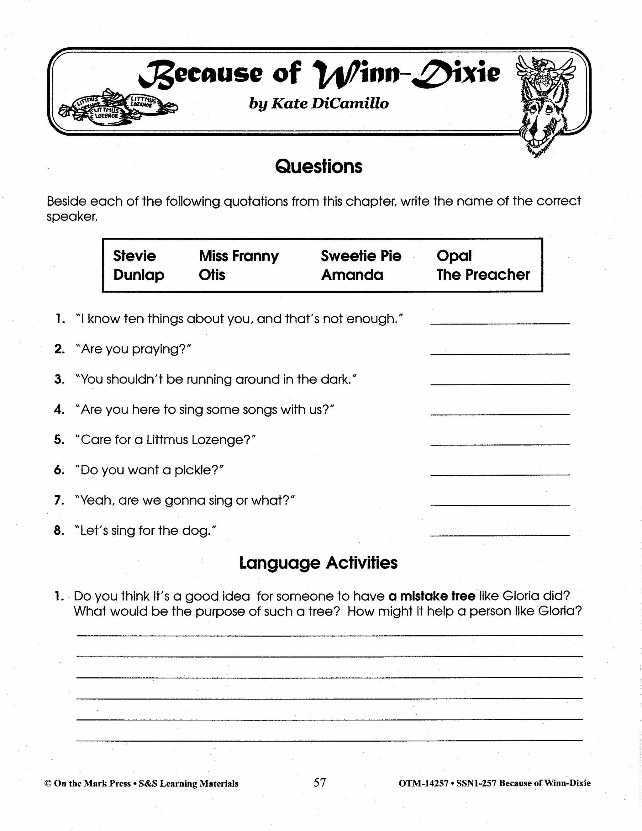 Because of Winn Dixie, by Kate DiCamillo Lit Link Grades 4-6