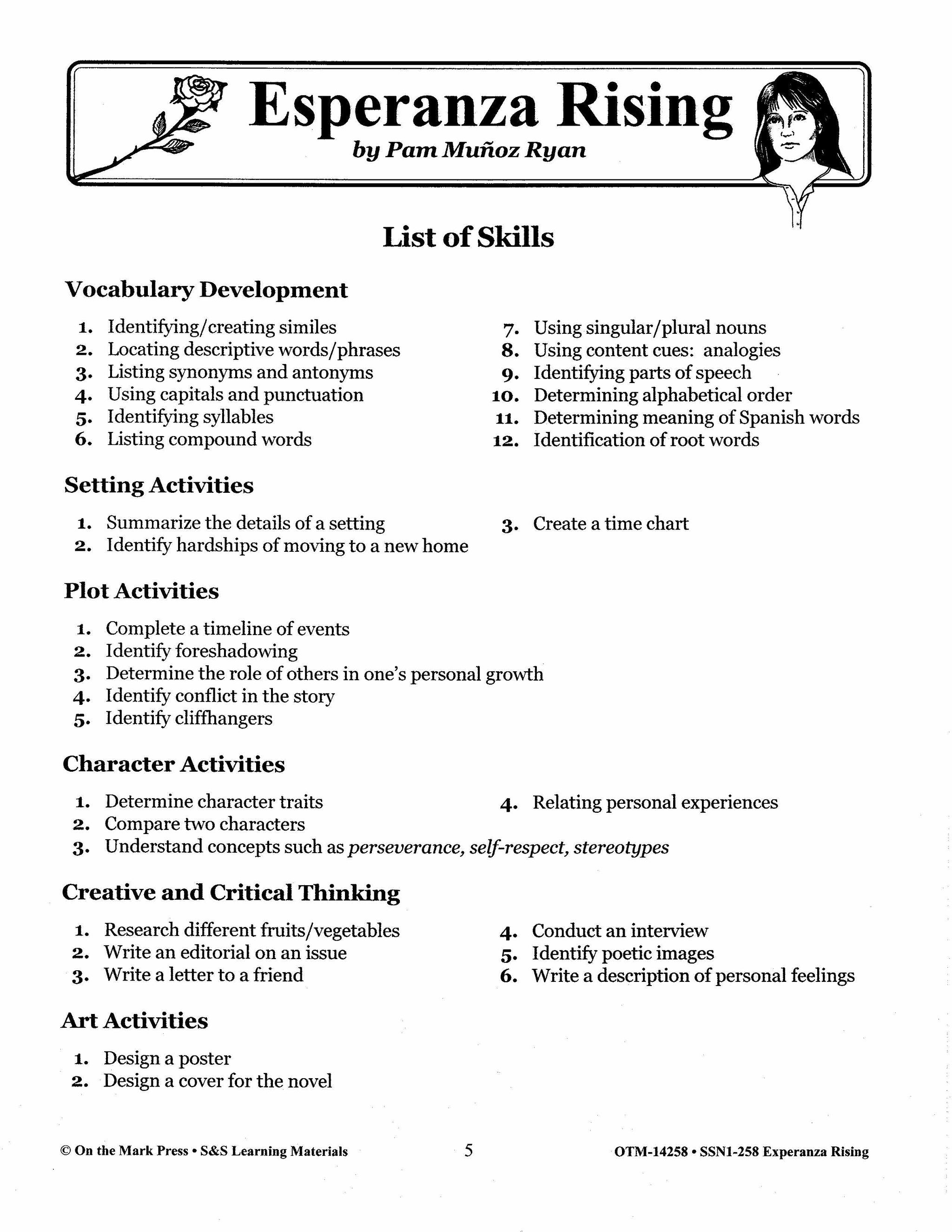 Esperanza Rising, by Pam Munoz Ryan Lit Link Grades 4-6