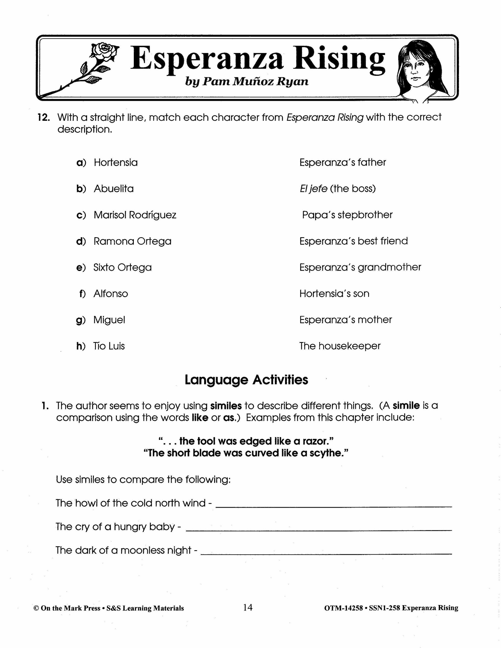 Esperanza Rising, by Pam Munoz Ryan Lit Link Grades 4-6