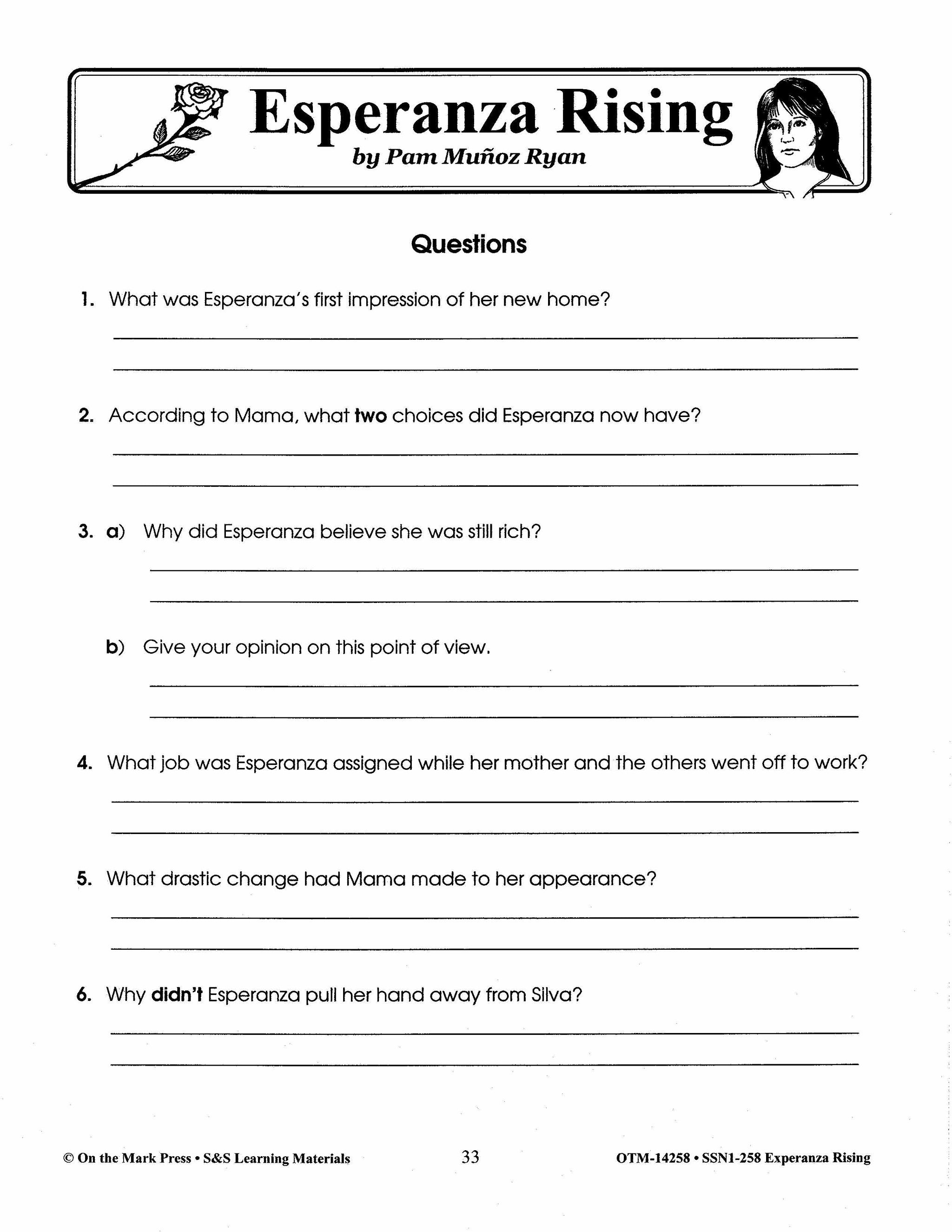 Esperanza Rising, by Pam Munoz Ryan Lit Link Grades 4-6