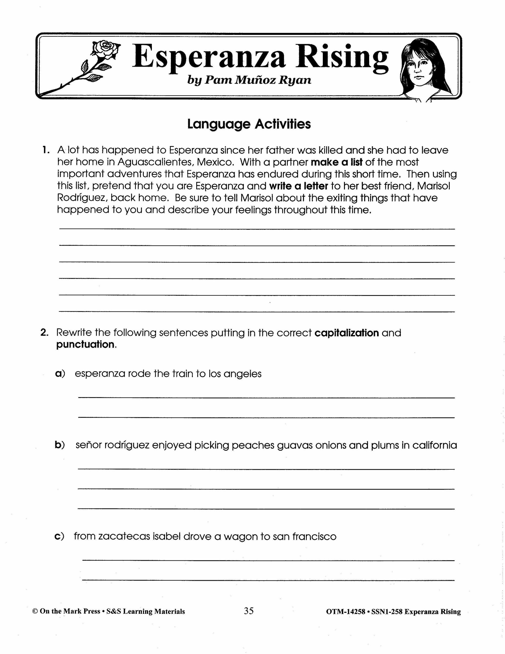 Esperanza Rising, by Pam Munoz Ryan Lit Link Grades 4-6