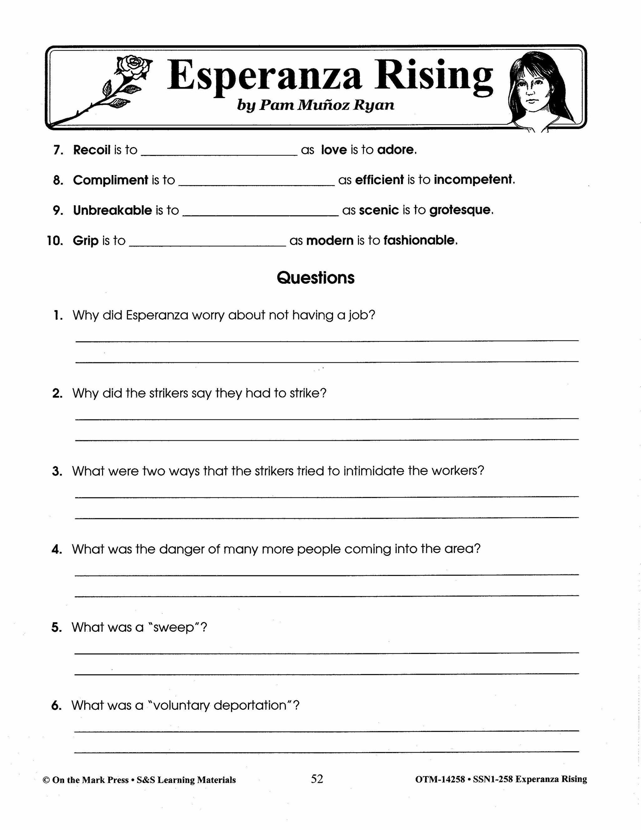 Esperanza Rising, by Pam Munoz Ryan Lit Link Grades 4-6