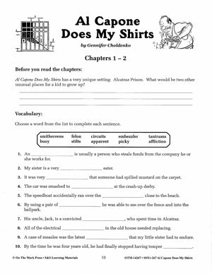 Al Capone Does My Shirts by Gennifer Choldenko Lit Link Grades 4-6