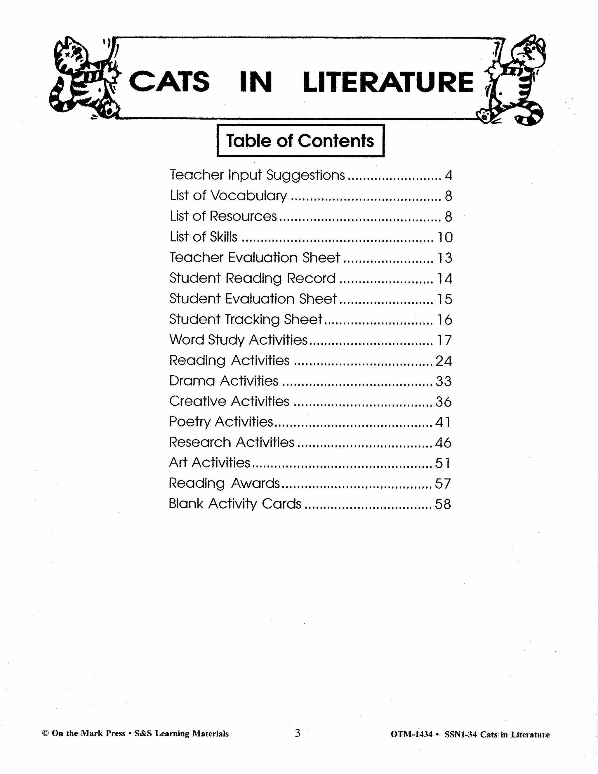 Cats in Literature Gr. 4-6