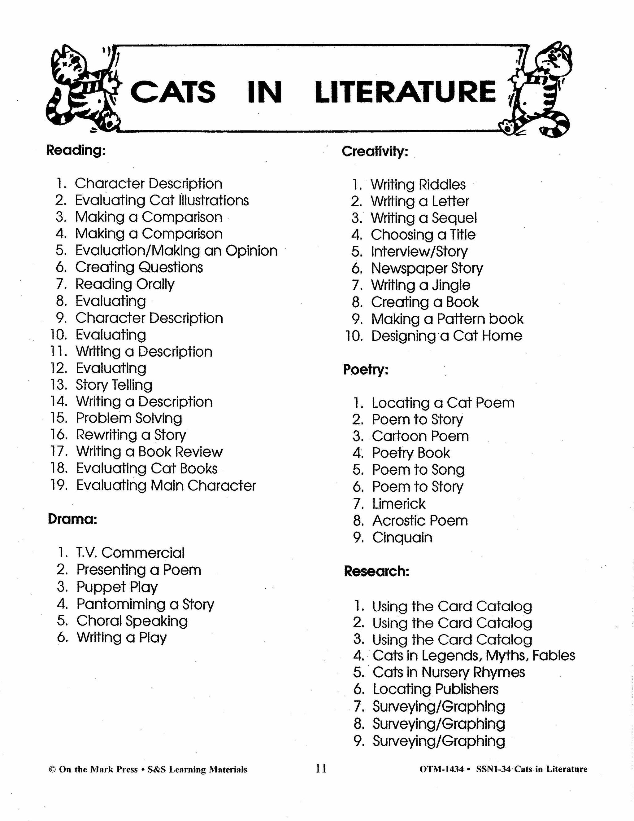 Cats in Literature Gr. 4-6