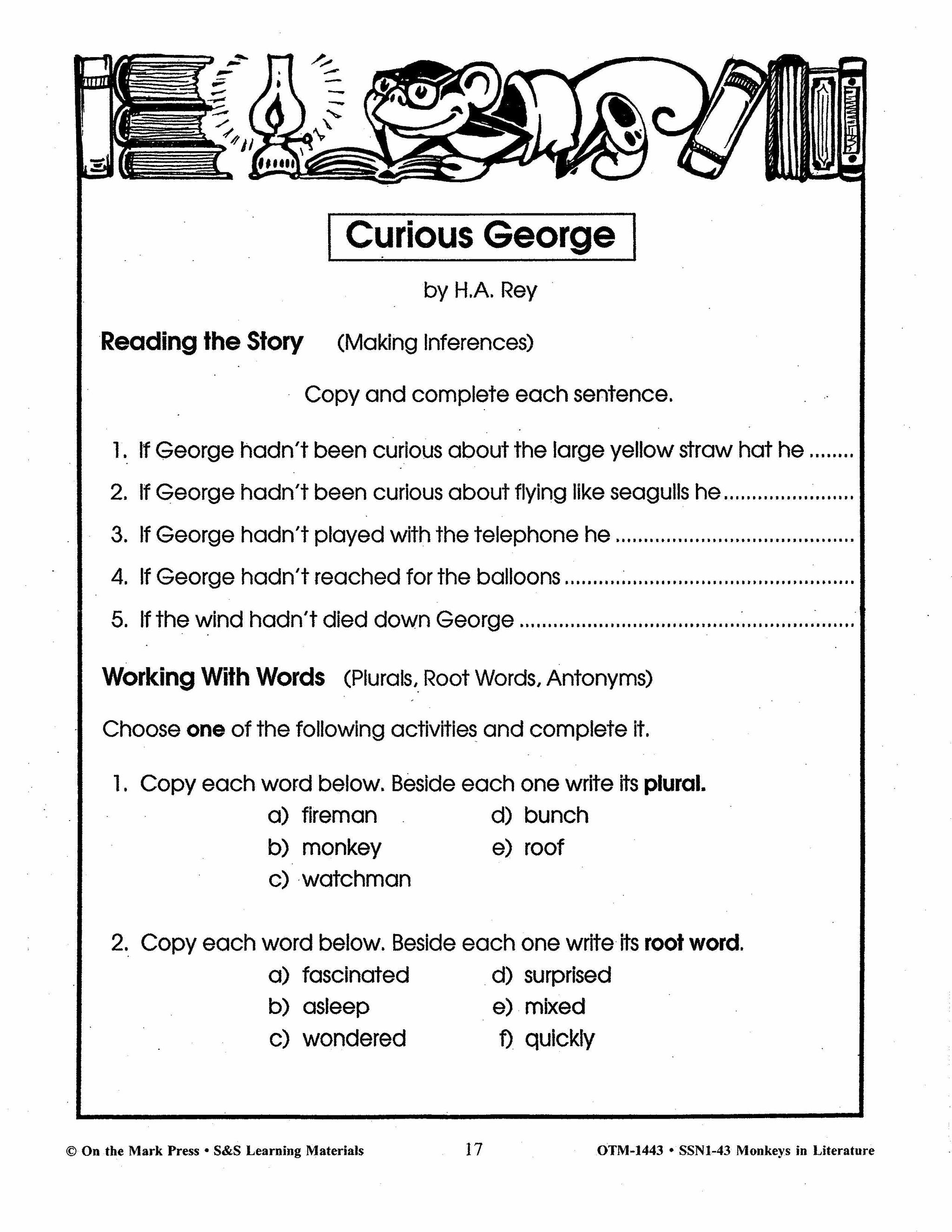 Monkeys in Literature - Curious George & Arthur Lessons Grades 2-4
