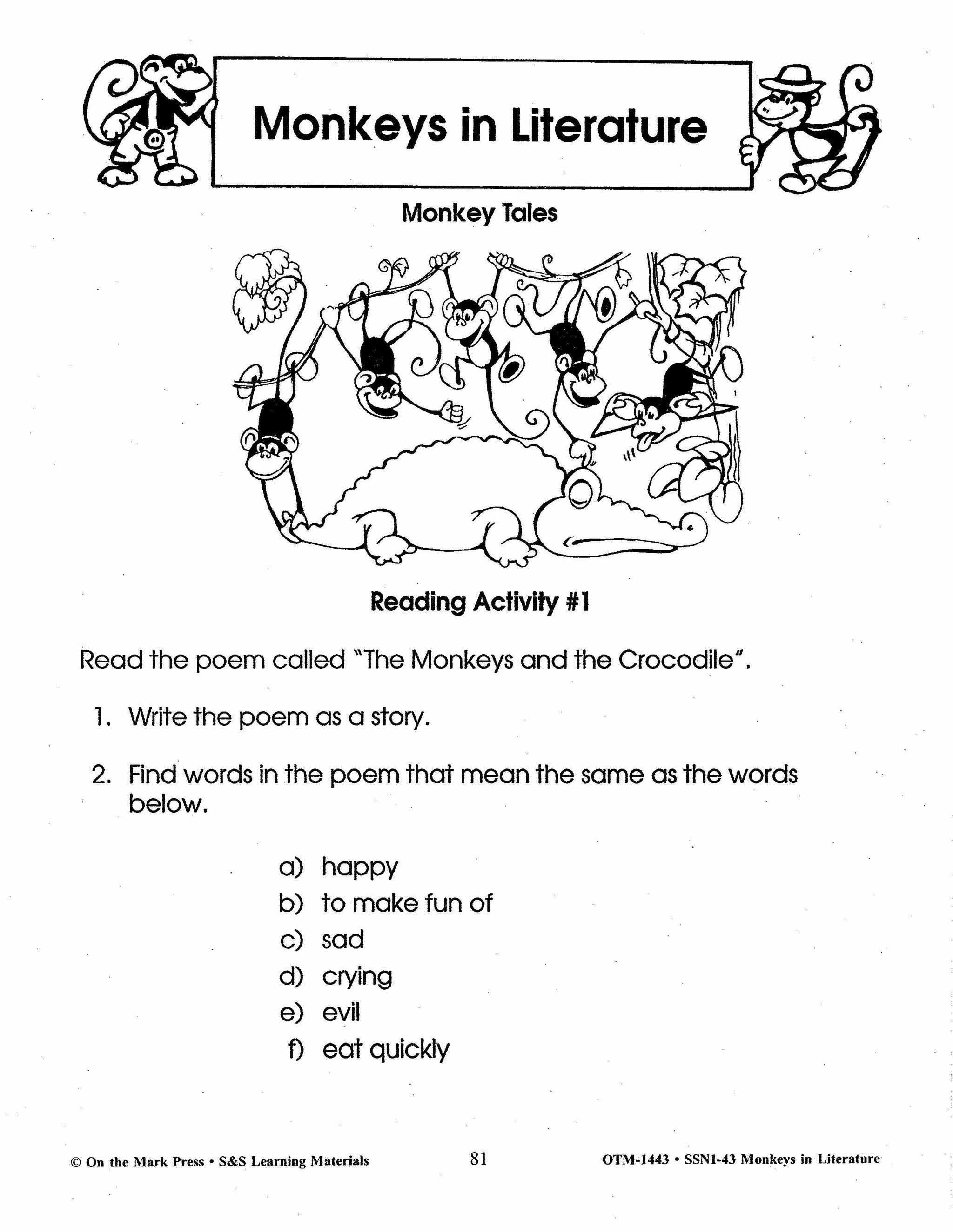 Monkeys in Literature - Curious George & Arthur Lessons Grades 2-4