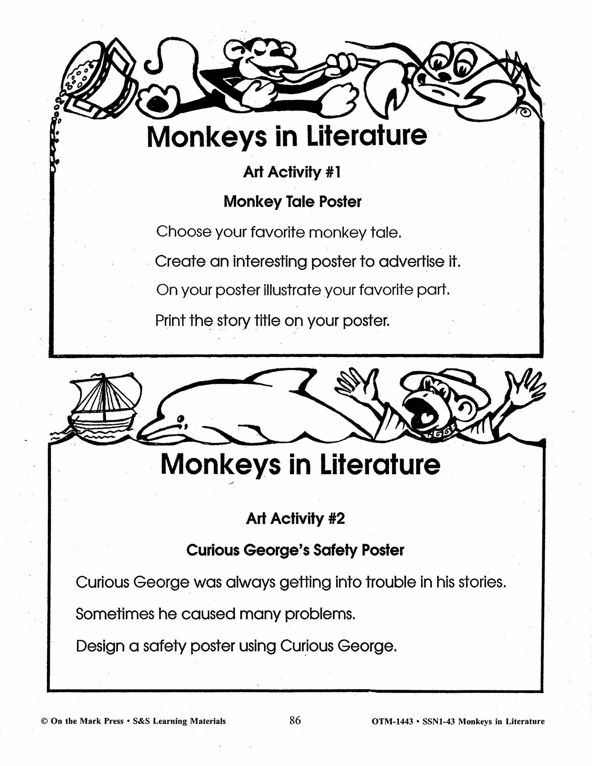 Monkeys in Literature - Curious George & Arthur Lessons Grades 2-4