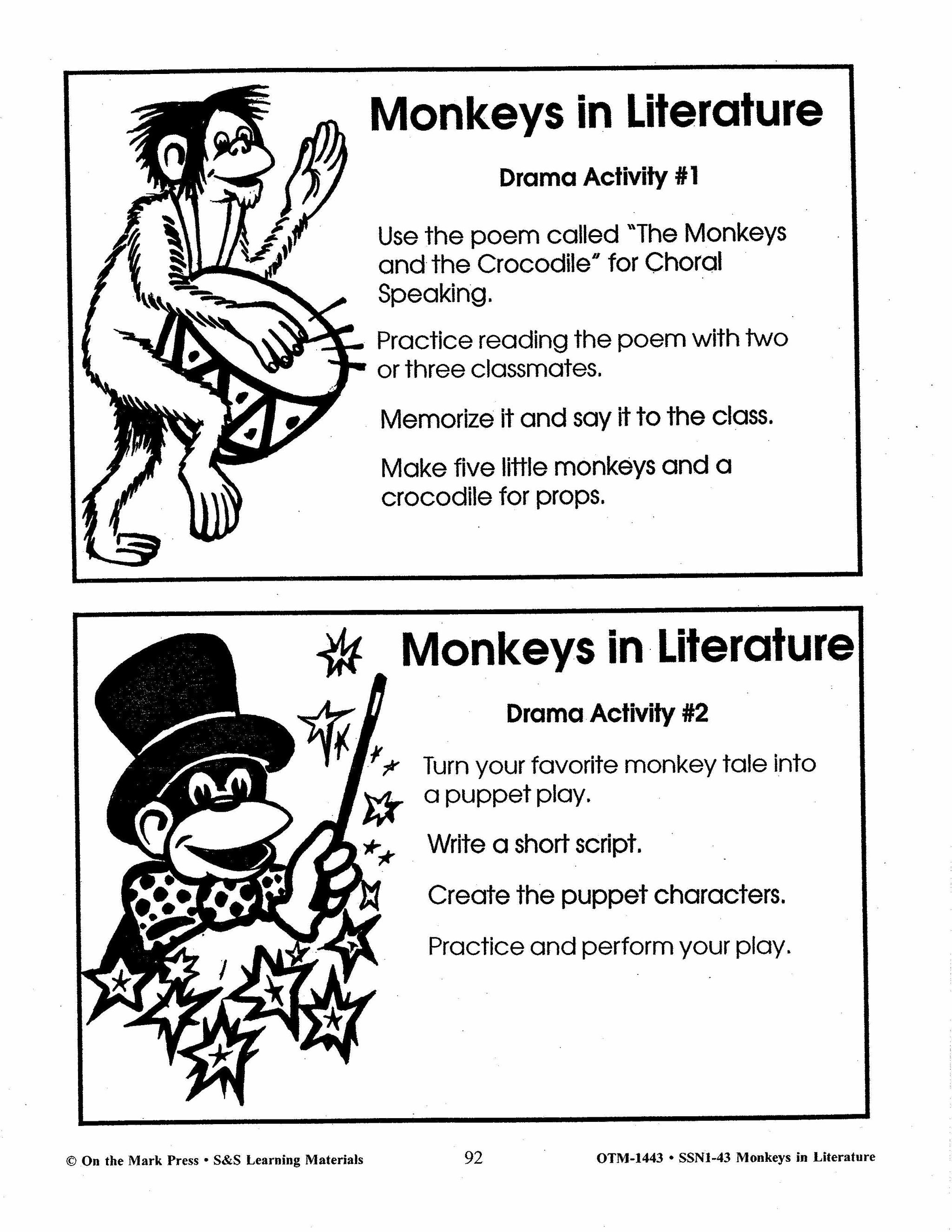 Monkeys in Literature - Curious George & Arthur Lessons Grades 2-4