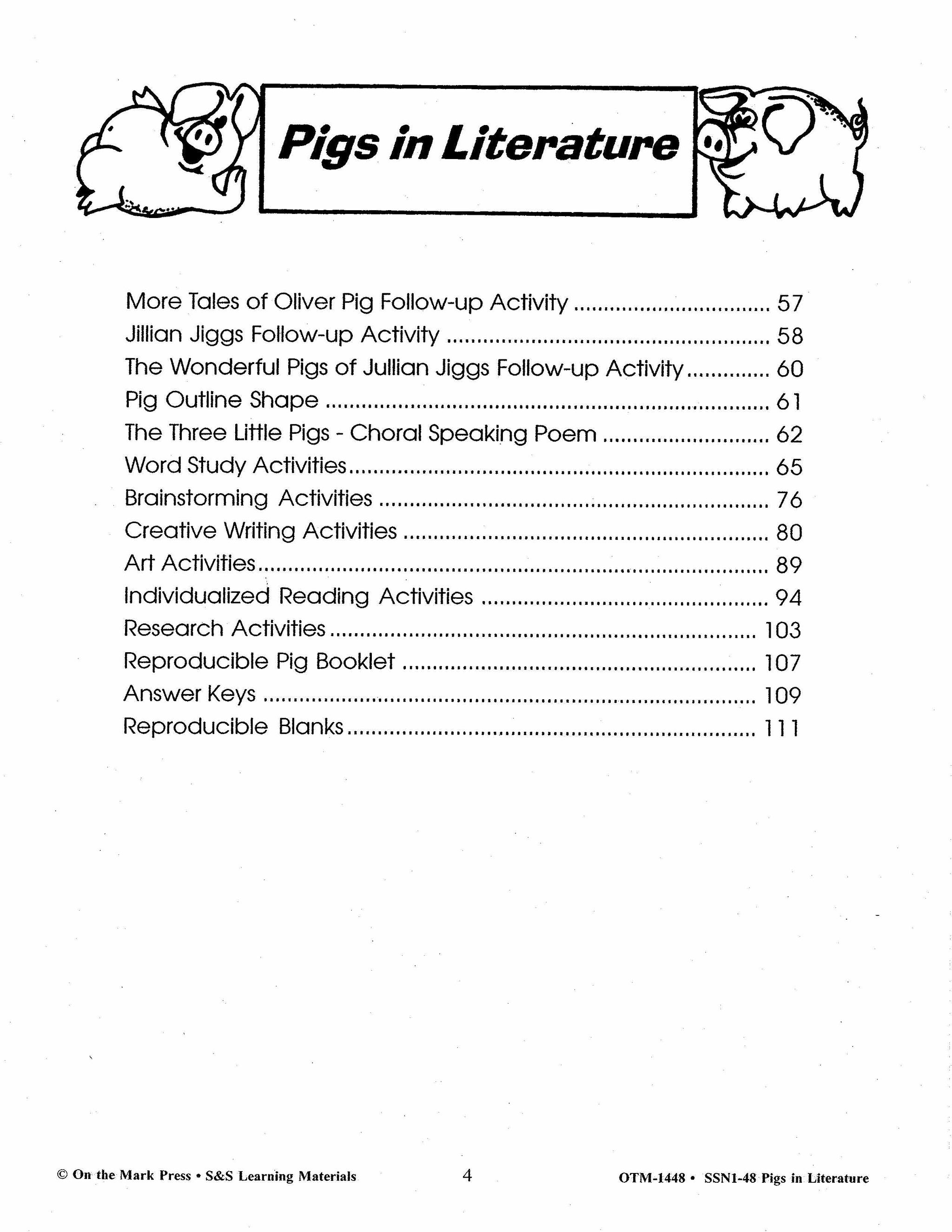 Pigs in Literature - The Three Little Pigs Grades 2-4