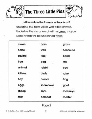 Pigs in Literature - The Three Little Pigs Grades 2-4