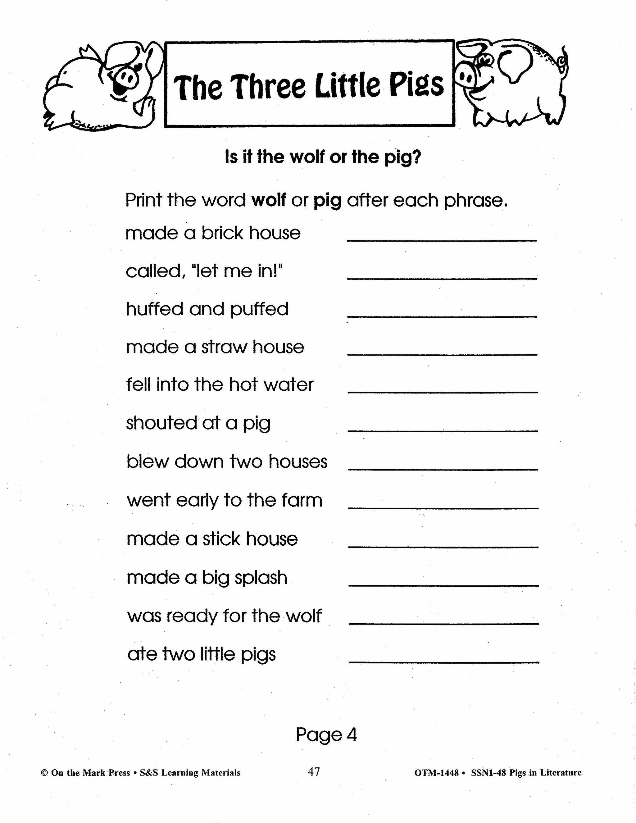Pigs in Literature - The Three Little Pigs Grades 2-4
