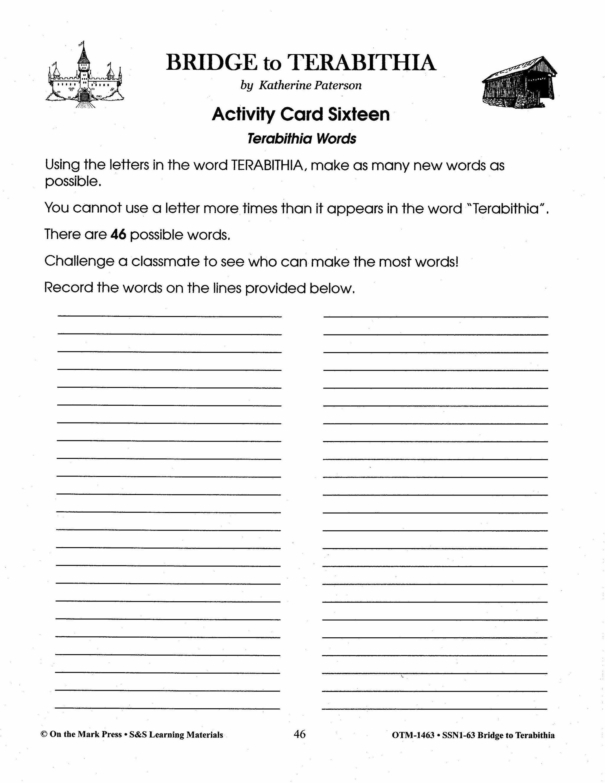 Bridge to Terabithia, by Katherine Paterson Lit Link Grades 4-6