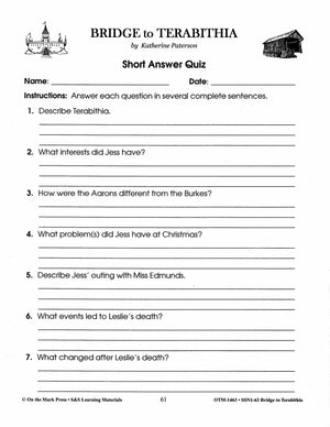 Bridge to Terabithia, by Katherine Paterson Lit Link Grades 4-6