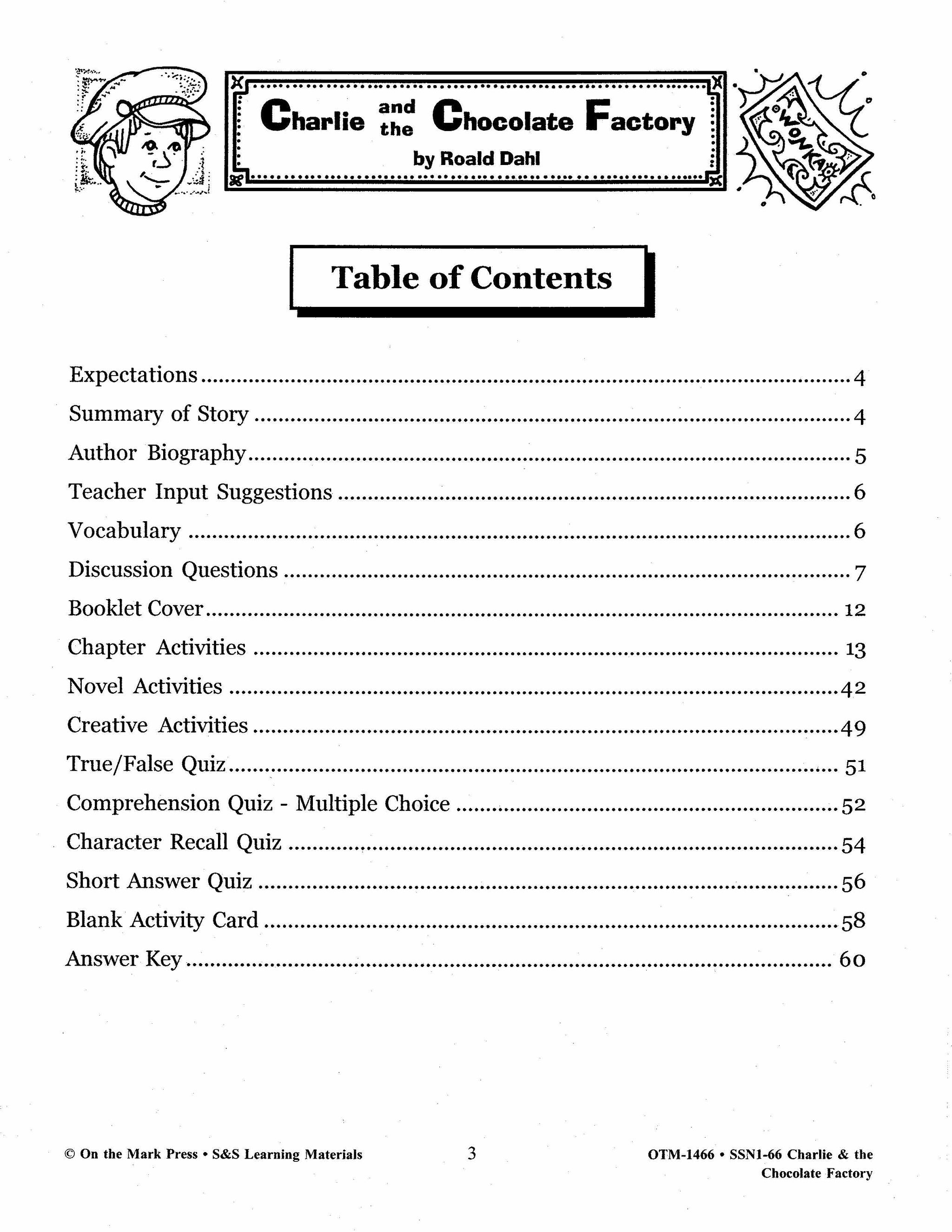 Charlie & the Chocolate Factory, by Ronald Dahl Lit Link Grades 4-6