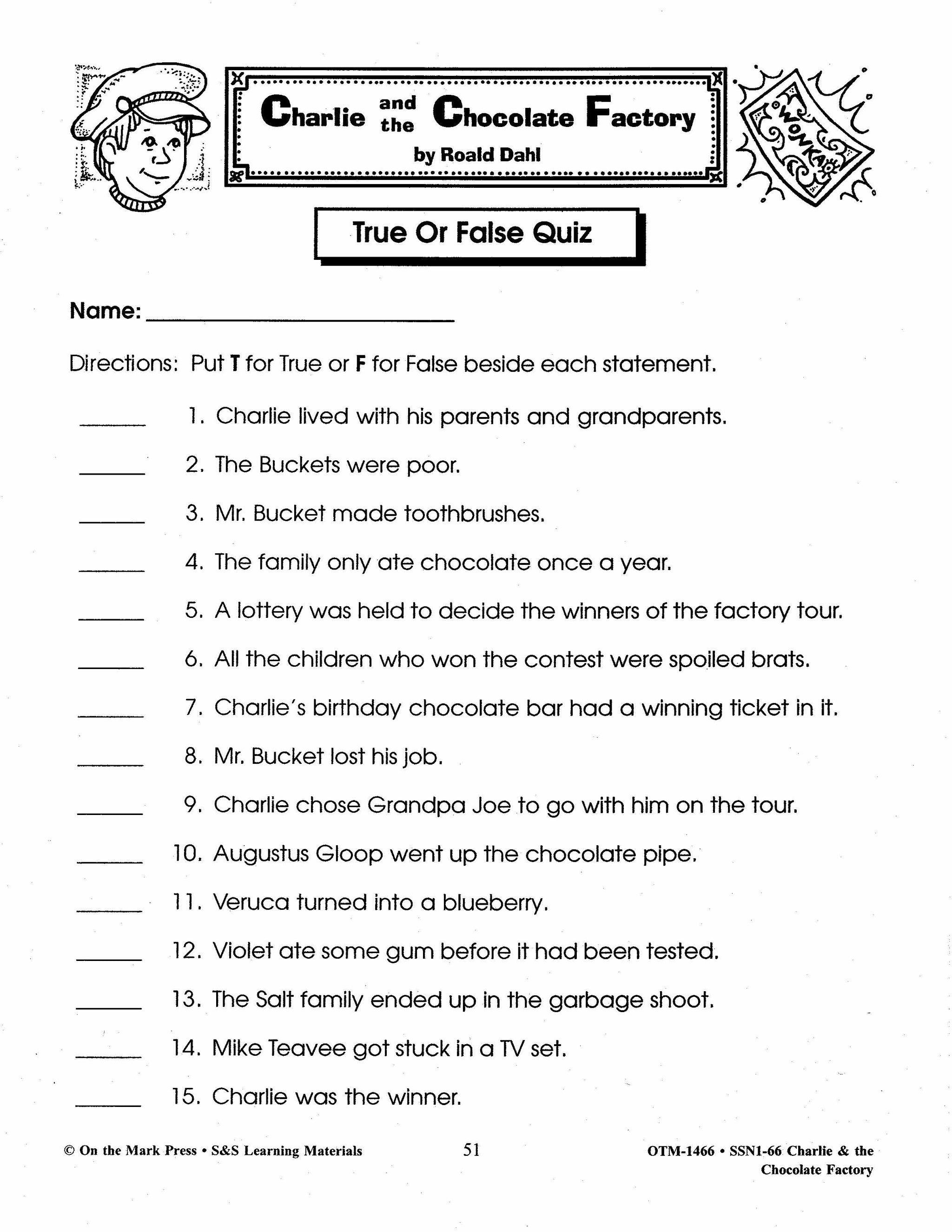 Charlie & the Chocolate Factory, by Ronald Dahl Lit Link Grades 4-6