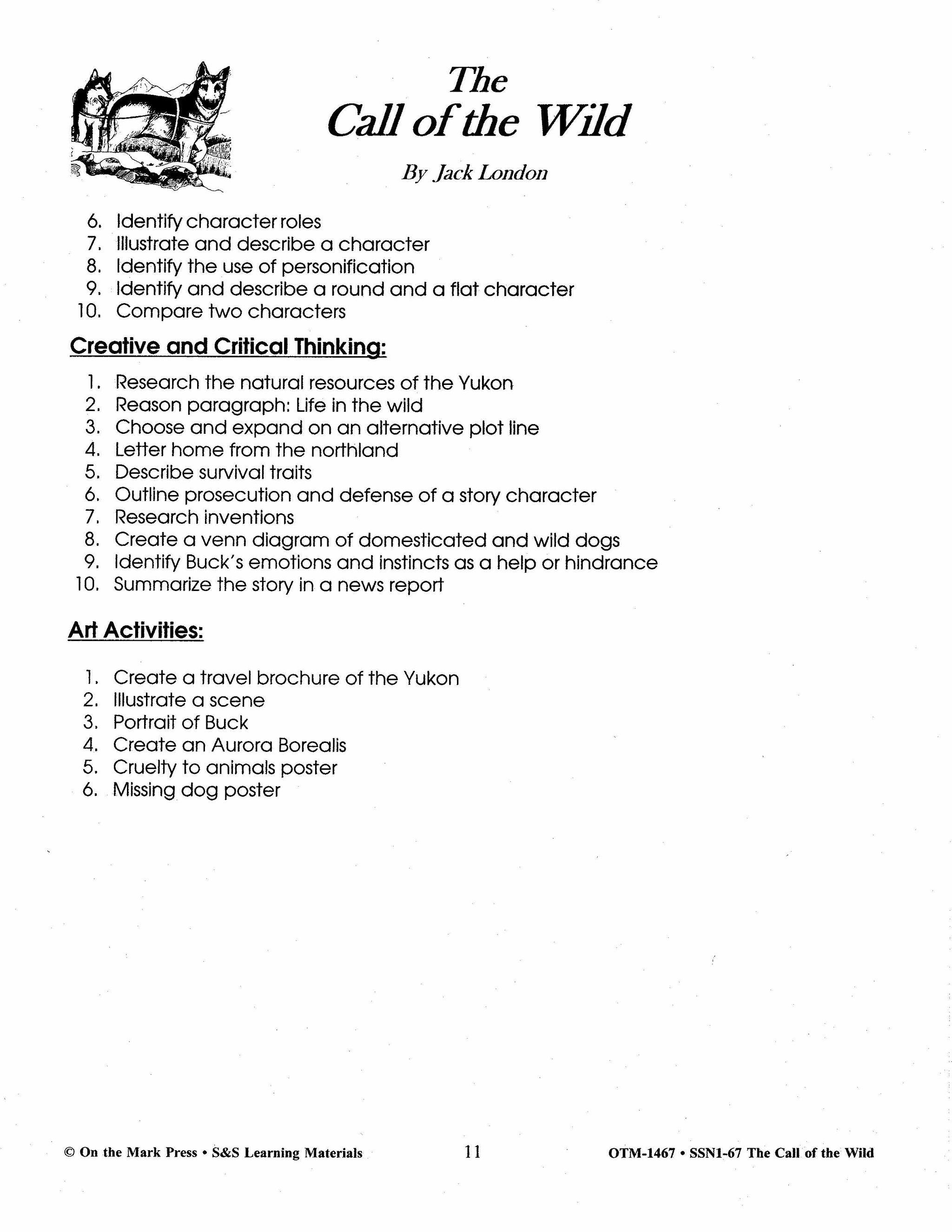 Call of the Wild, by Jack London Lit Link Grades 7-8