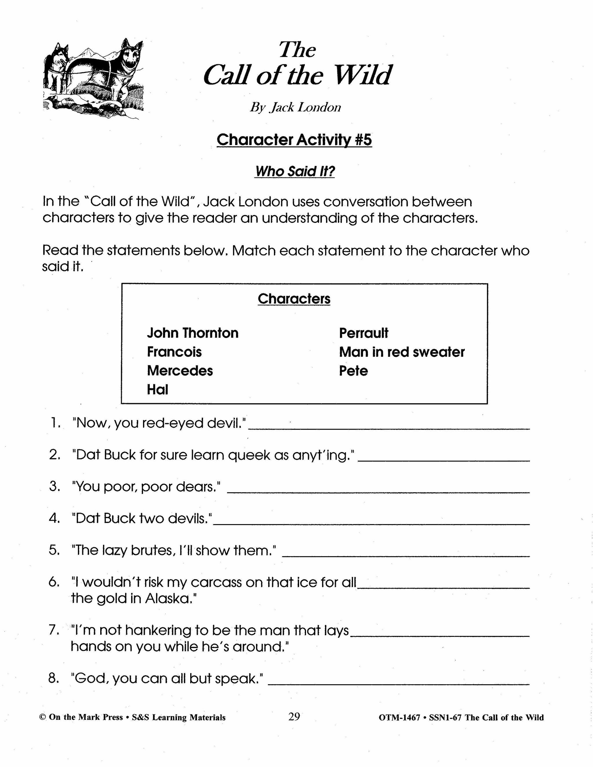 Call of the Wild, by Jack London Lit Link Grades 7-8