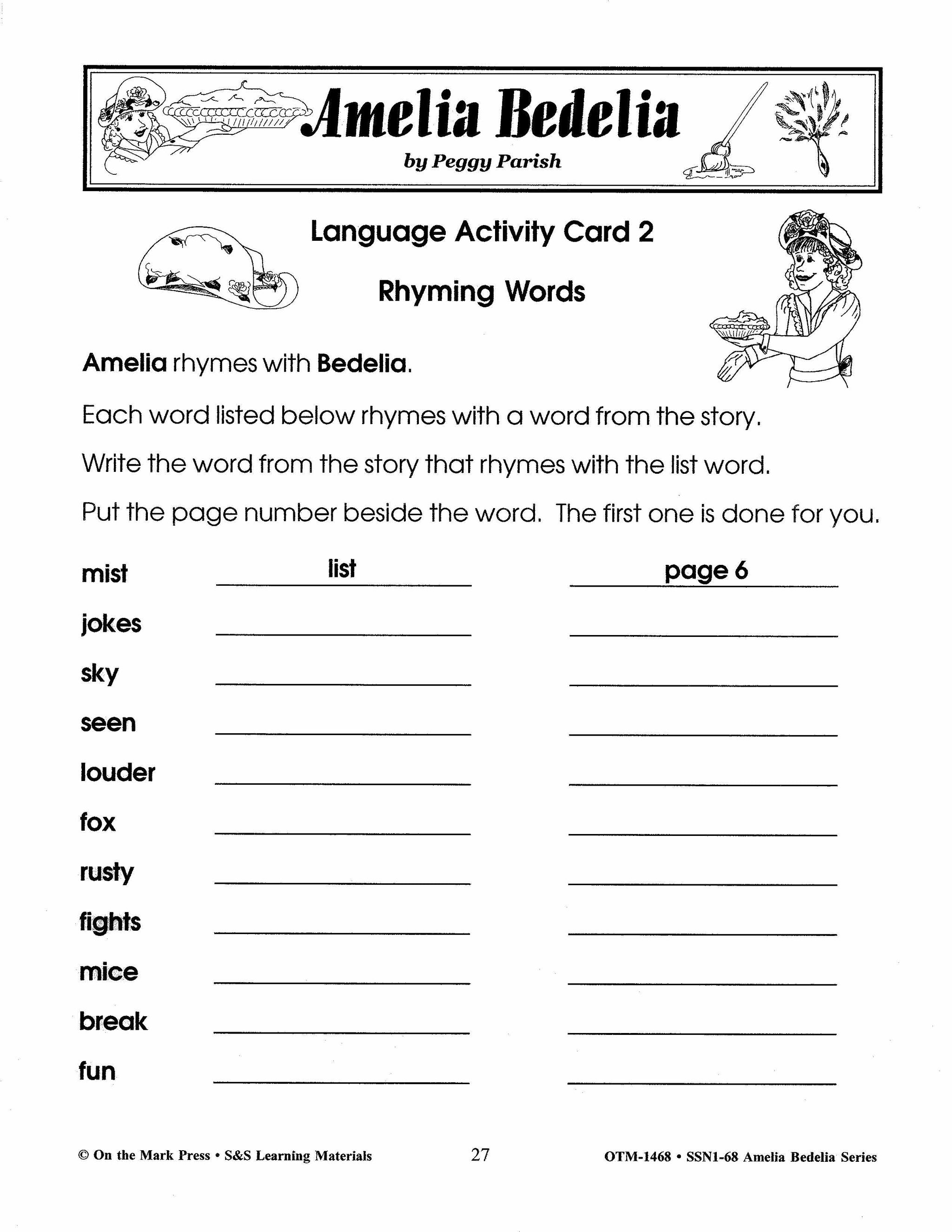 Amelia Bedelia, by Peggy Parish Lit Link/Novel Study Grades 1-3