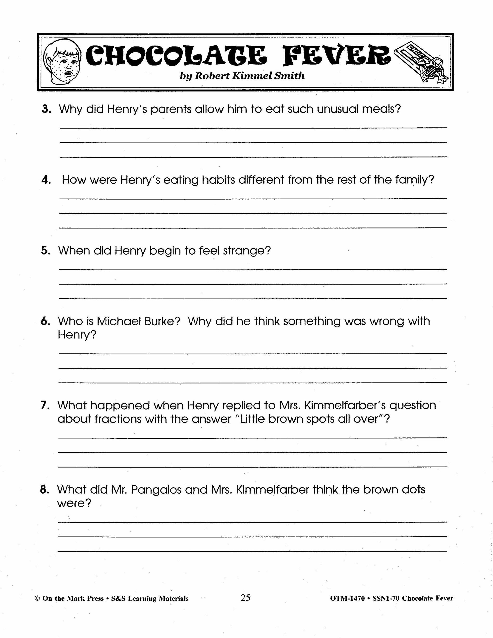 Chocolate Fever, by Robert Kimmel Smith Lit Link Grades 4-6