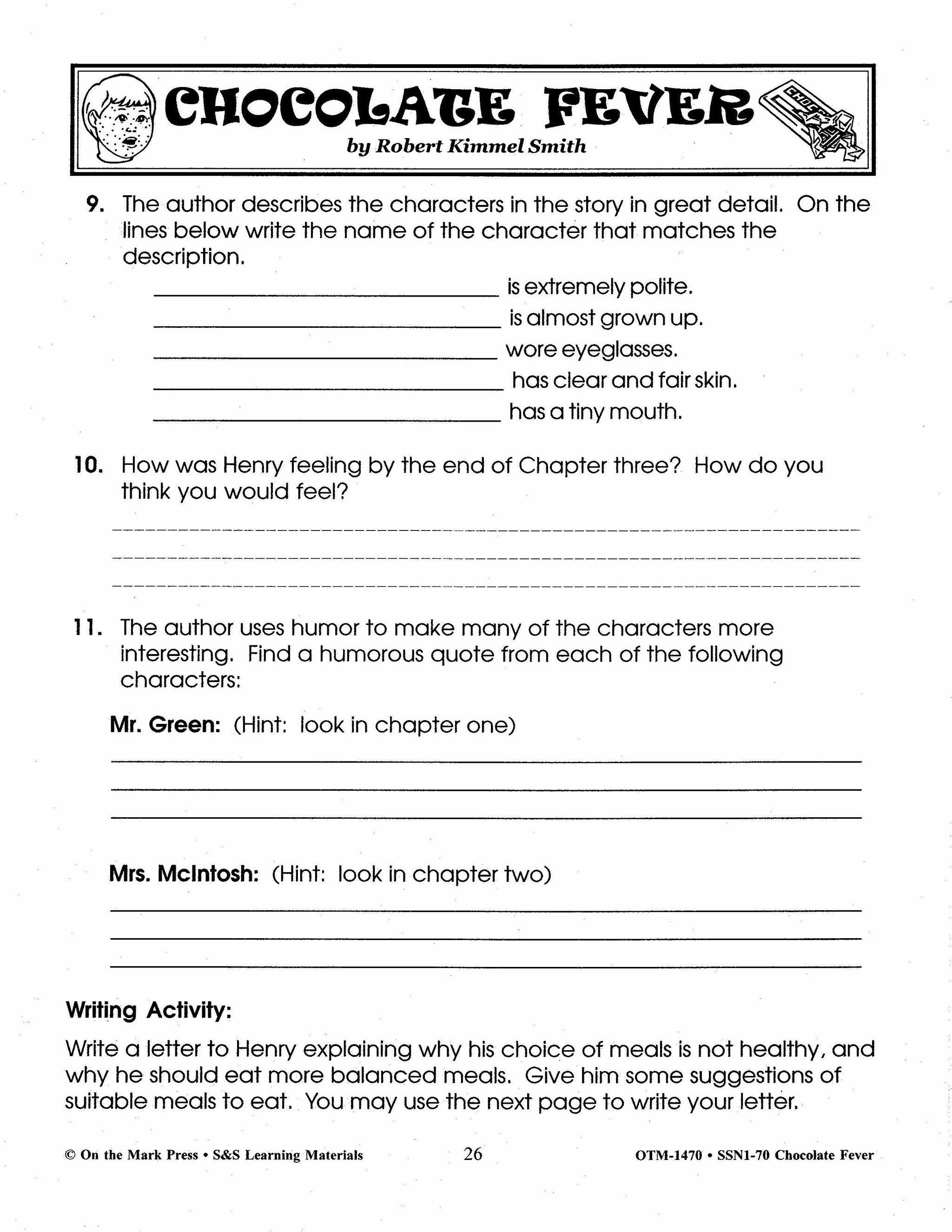 Chocolate Fever, by Robert Kimmel Smith Lit Link Grades 4-6