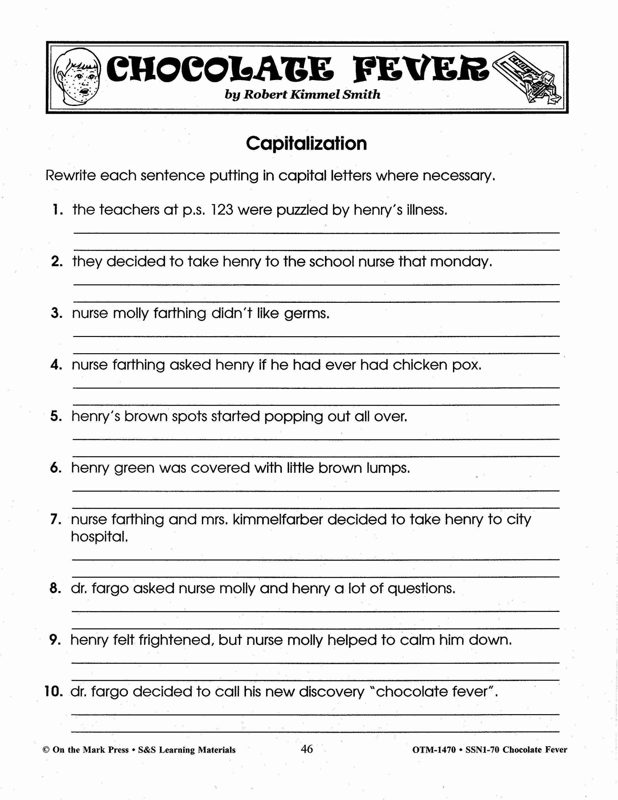 Chocolate Fever, by Robert Kimmel Smith Lit Link Grades 4-6