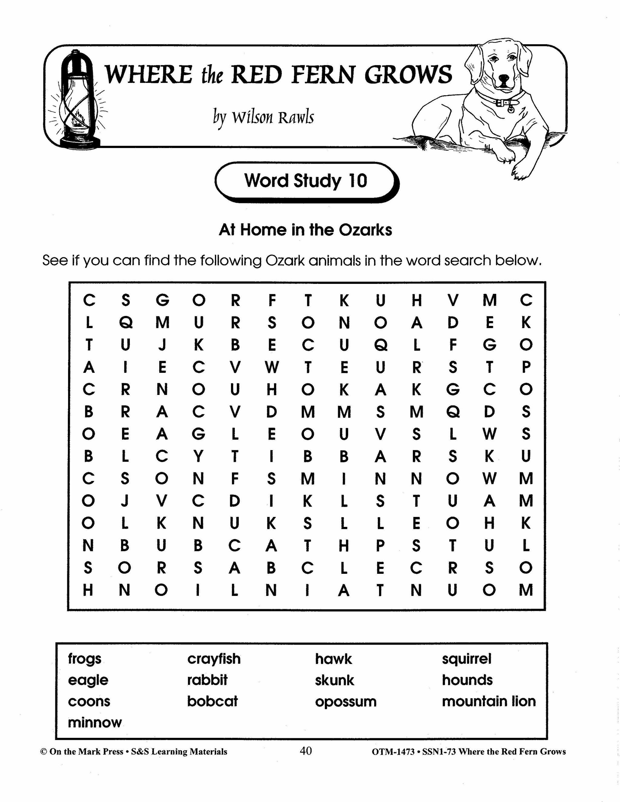 Where the Red Fern Grows, by Wilson Rawls Lit Link Grades 4-6